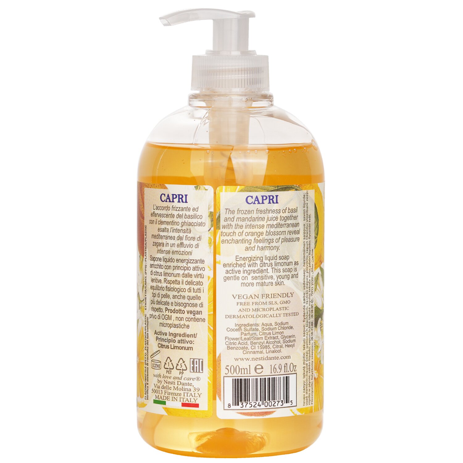 内斯蒂丹特 Nesti Dante 纯素液体皂 - 卡普里岛 - 柑橘花&霜柑&罗勒 500ml/16.9oz