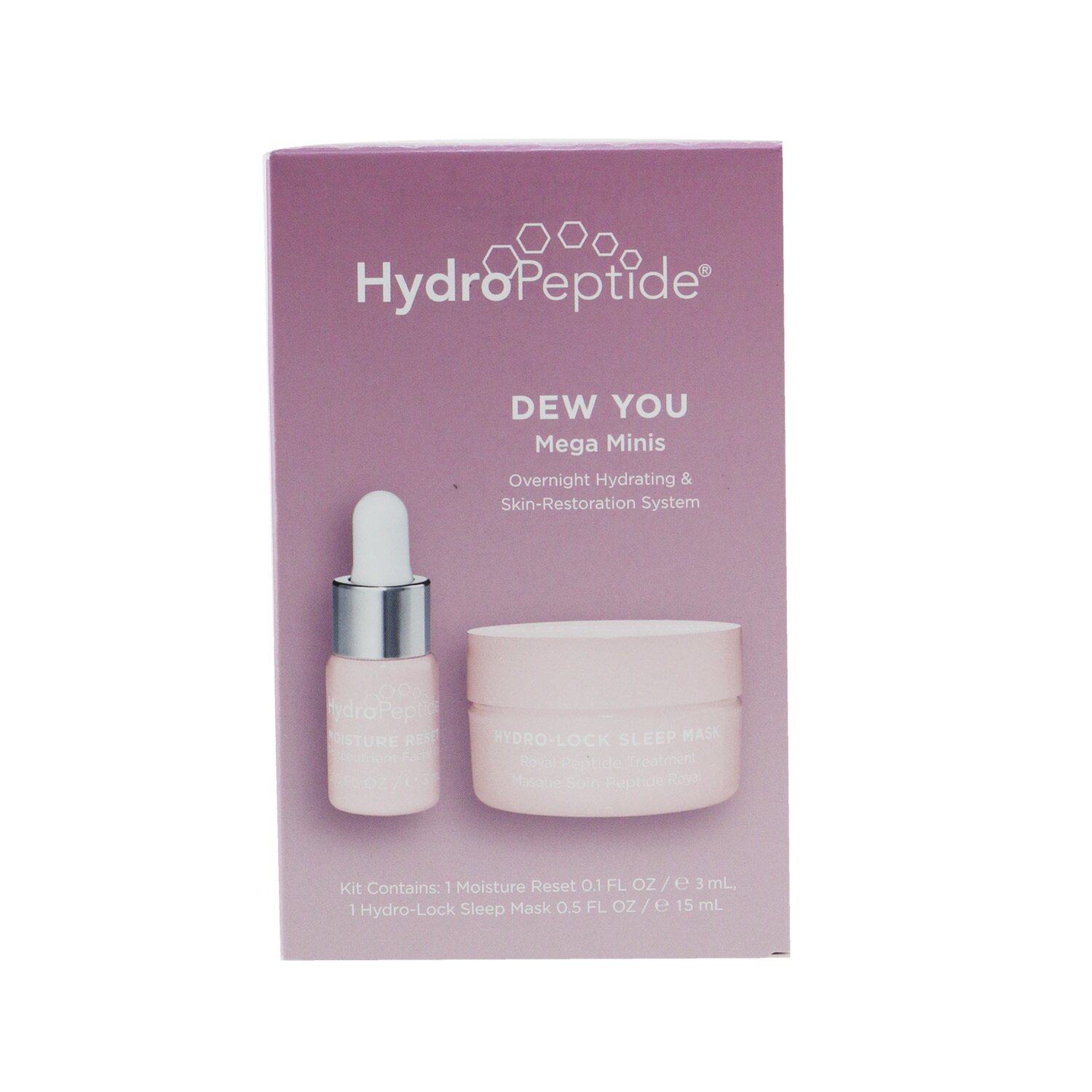 HydroPeptide Dew You Mega Minis Kit: Moisture Reset Phytonutrient Facial Oil 0.1 oz + Hydro-Lock Sleep Mask 0.5oz 2pcs