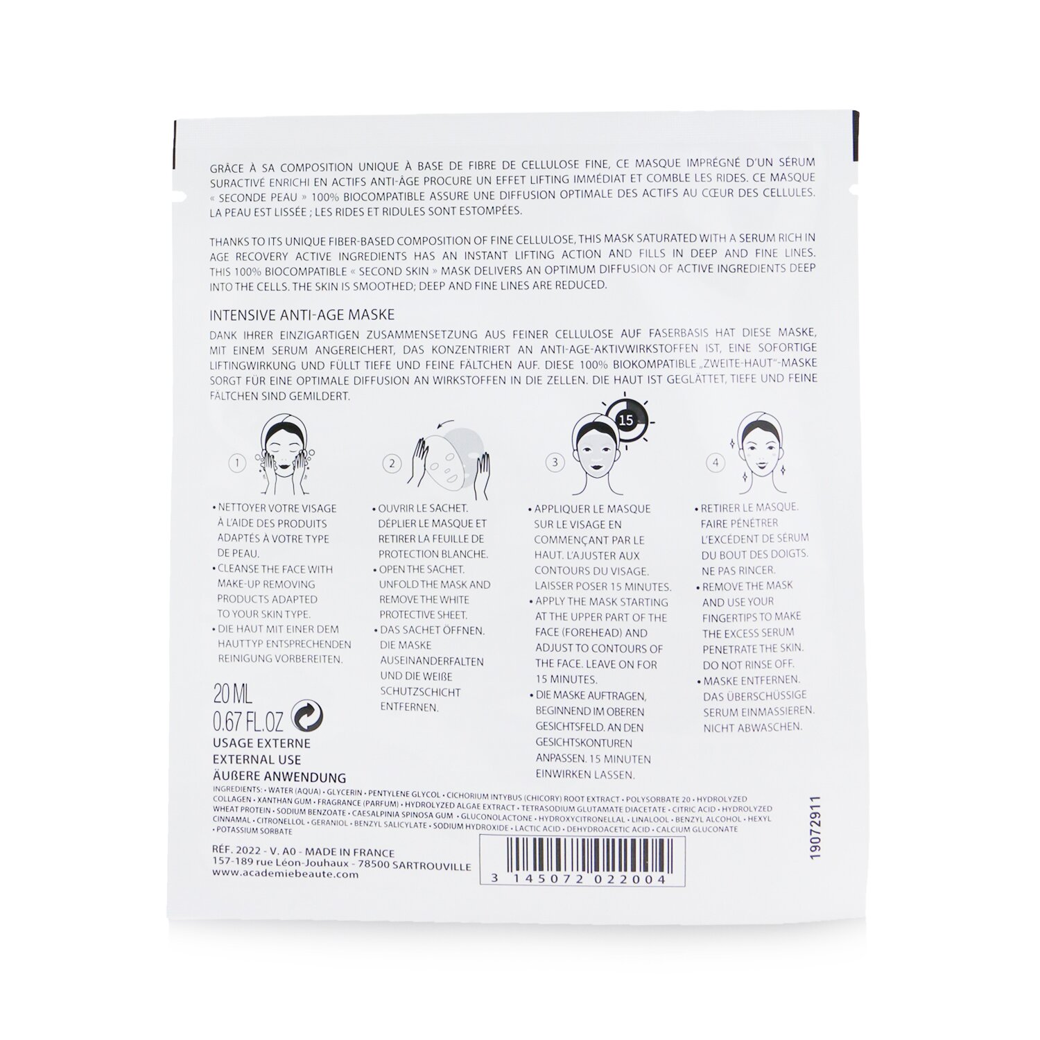 Academie Intense Age Recovery Mask - Collagen 3x20ml/0.67oz
