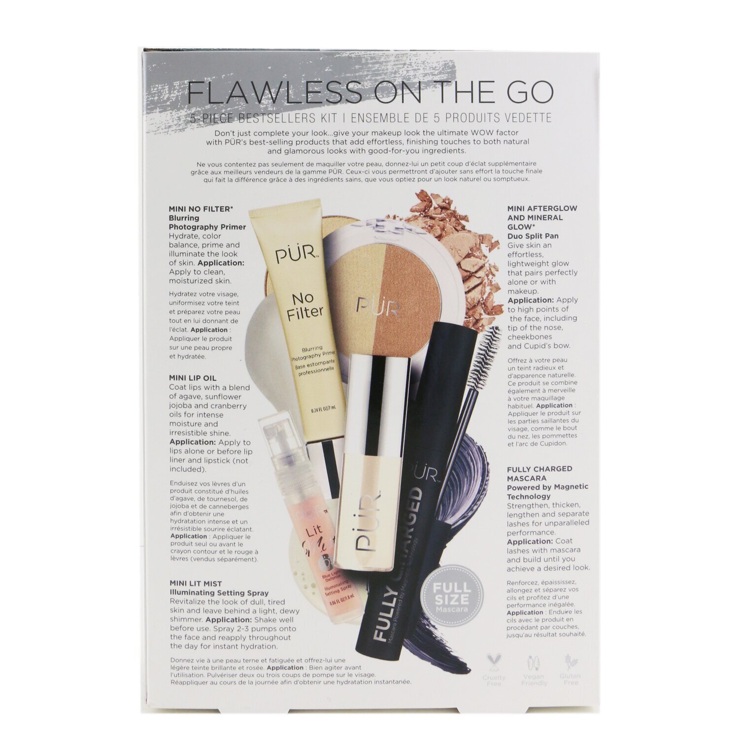 PUR (PurMinerals) Flawless On The Go 5 Piece Bestsellers Kit (1x Mini Primer, 1x Mascara, 1x Mineral Glow, 1x Mini Lip Oil, 1x Mini Mist) 5pcs