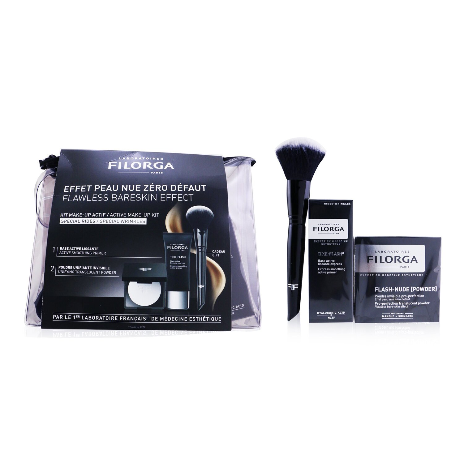 Filorga Flawless Bareskin Effect Active Make Up Kit (1x Primer + 1x Translucent Powder + 1x Make Up Brush) 3pcs