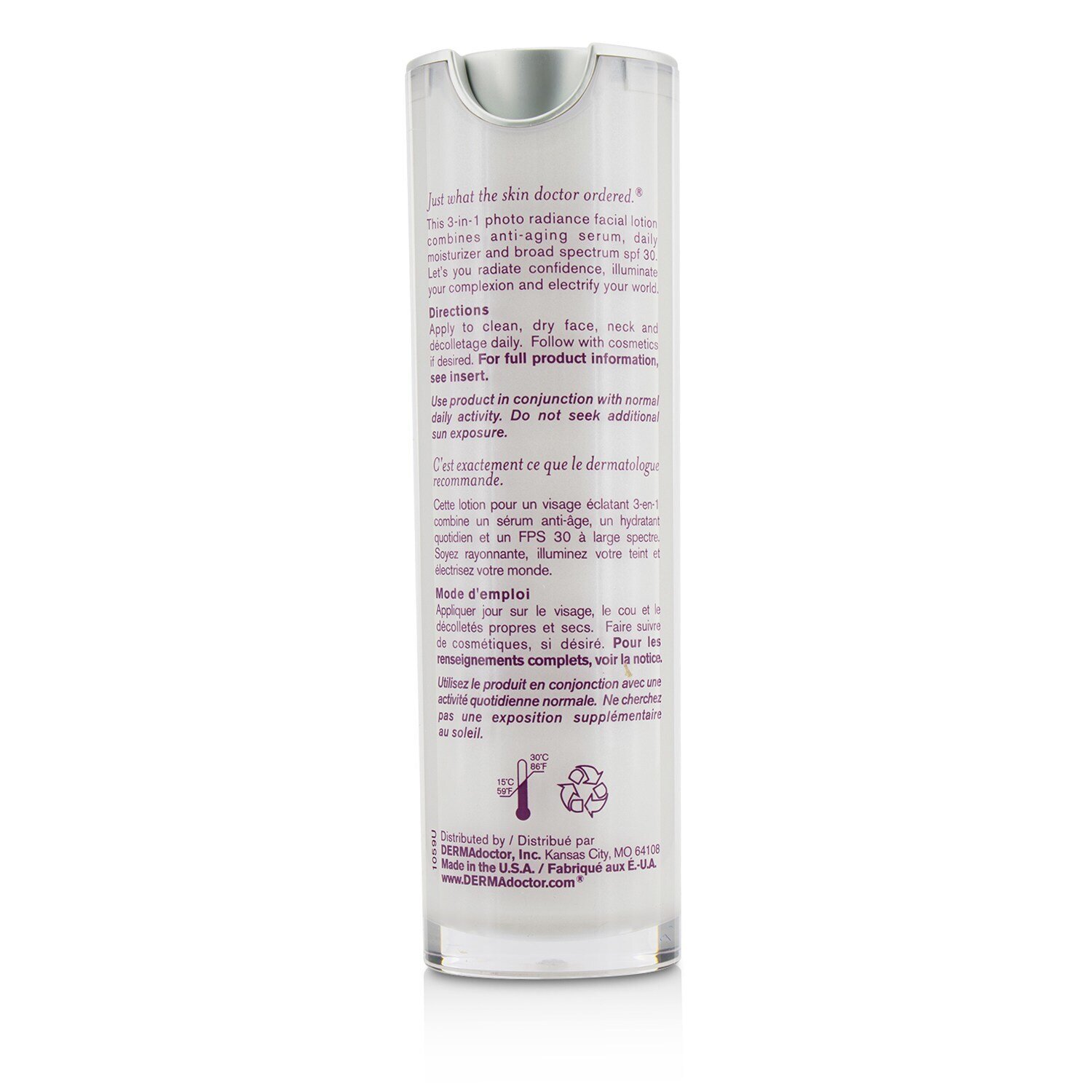 DERMAdoctor Photodynamic Therapy 3-In-1 Facial Lotion SPF 30 (Exp. Date: 09/2020) 30ml/1oz