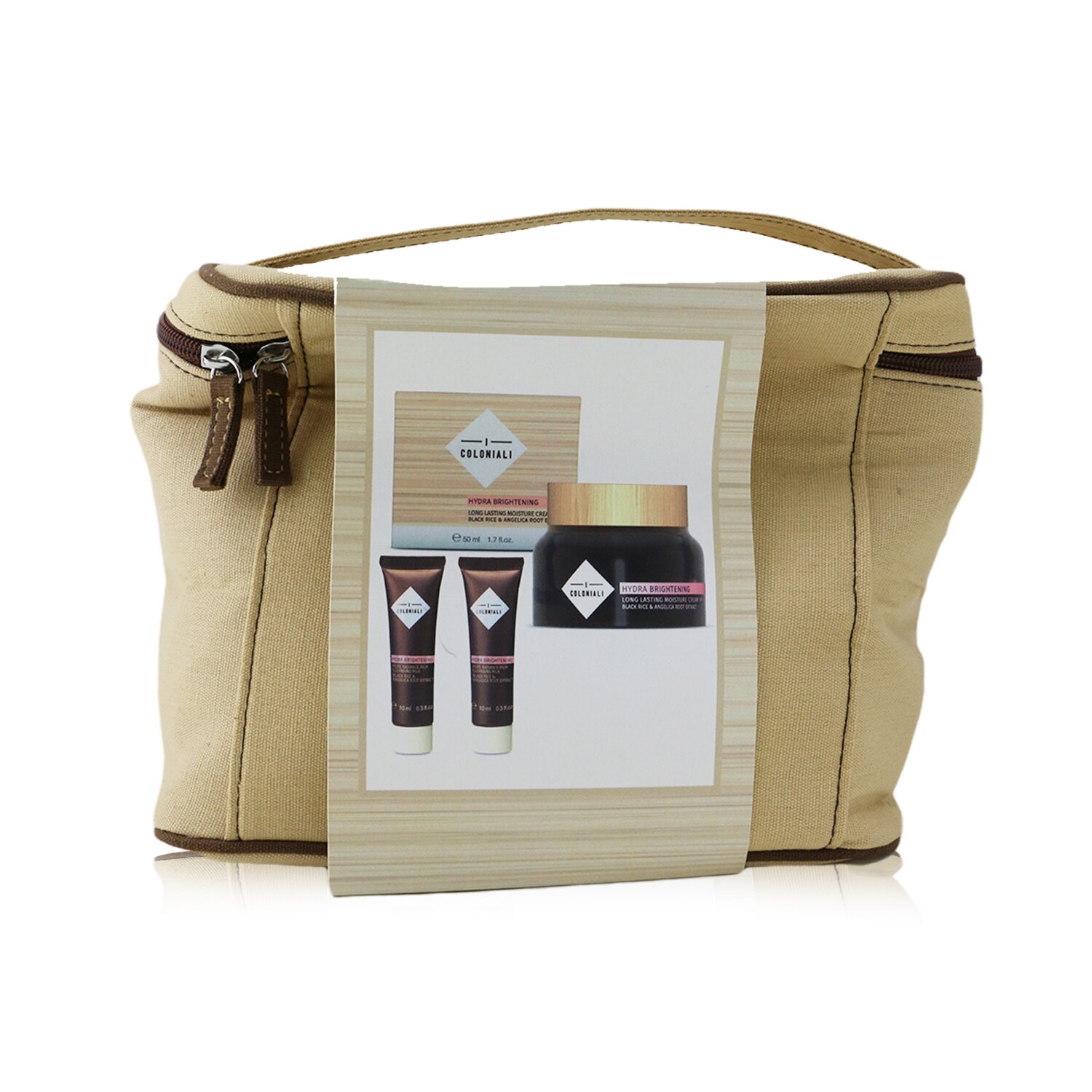I Coloniali Empowered Beauty Remedies Travel Set With Bag: 1x Hydra Brightening - Long Lasting Moisture Cream SPF 15 - 50ml/1.7oz + 2x Hydra Brightening - Pure Radiance Rich Cleansing Milk - 10ml/0.3oz + 1x bag - סט נסיעות 3pcs+1bag