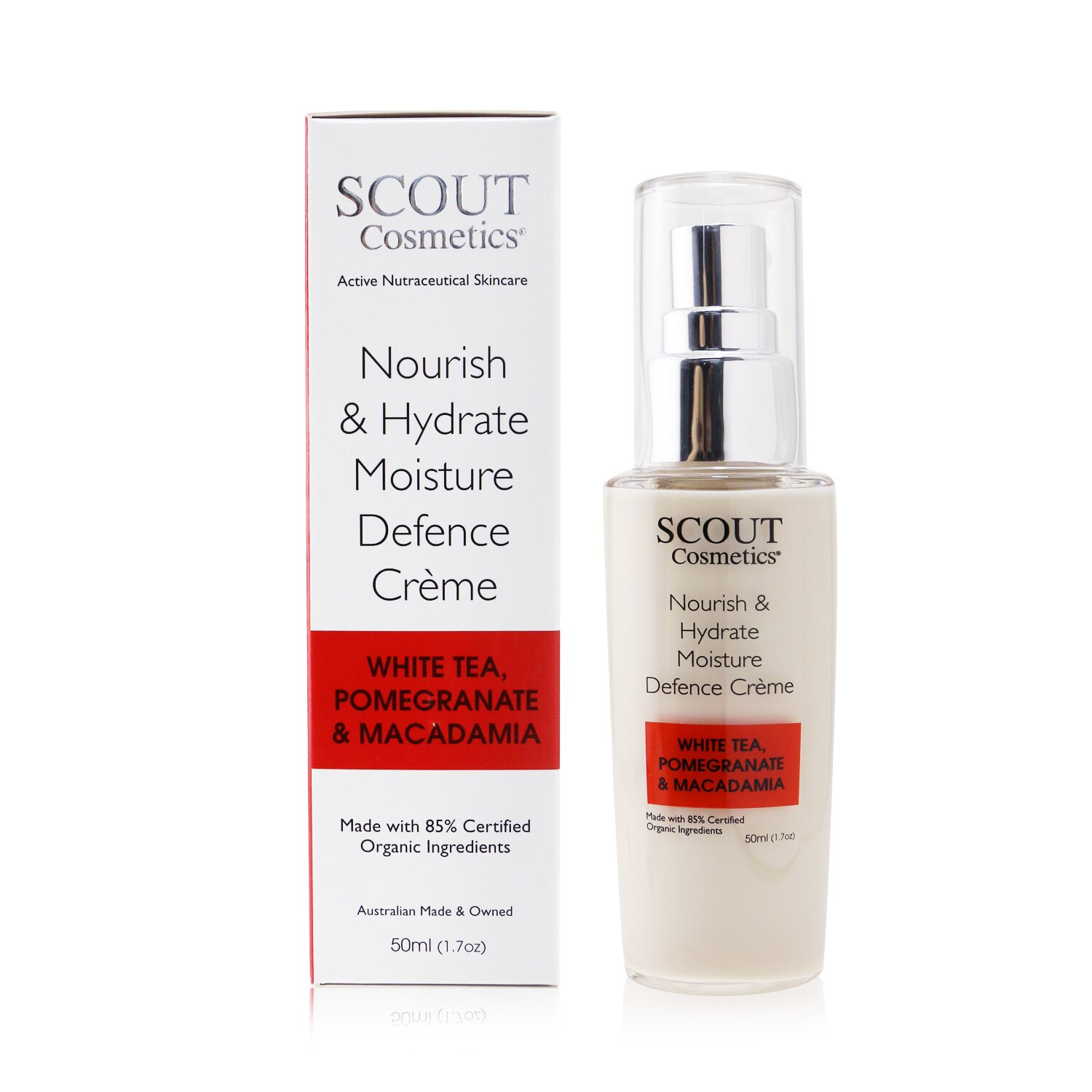 SCOUT Cosmetics Nourish & Hydrate Moisture Defence Creme with White Tea, Pomegranate & Macadamia (Exp. Date 02/2021) 50ml/1.7oz