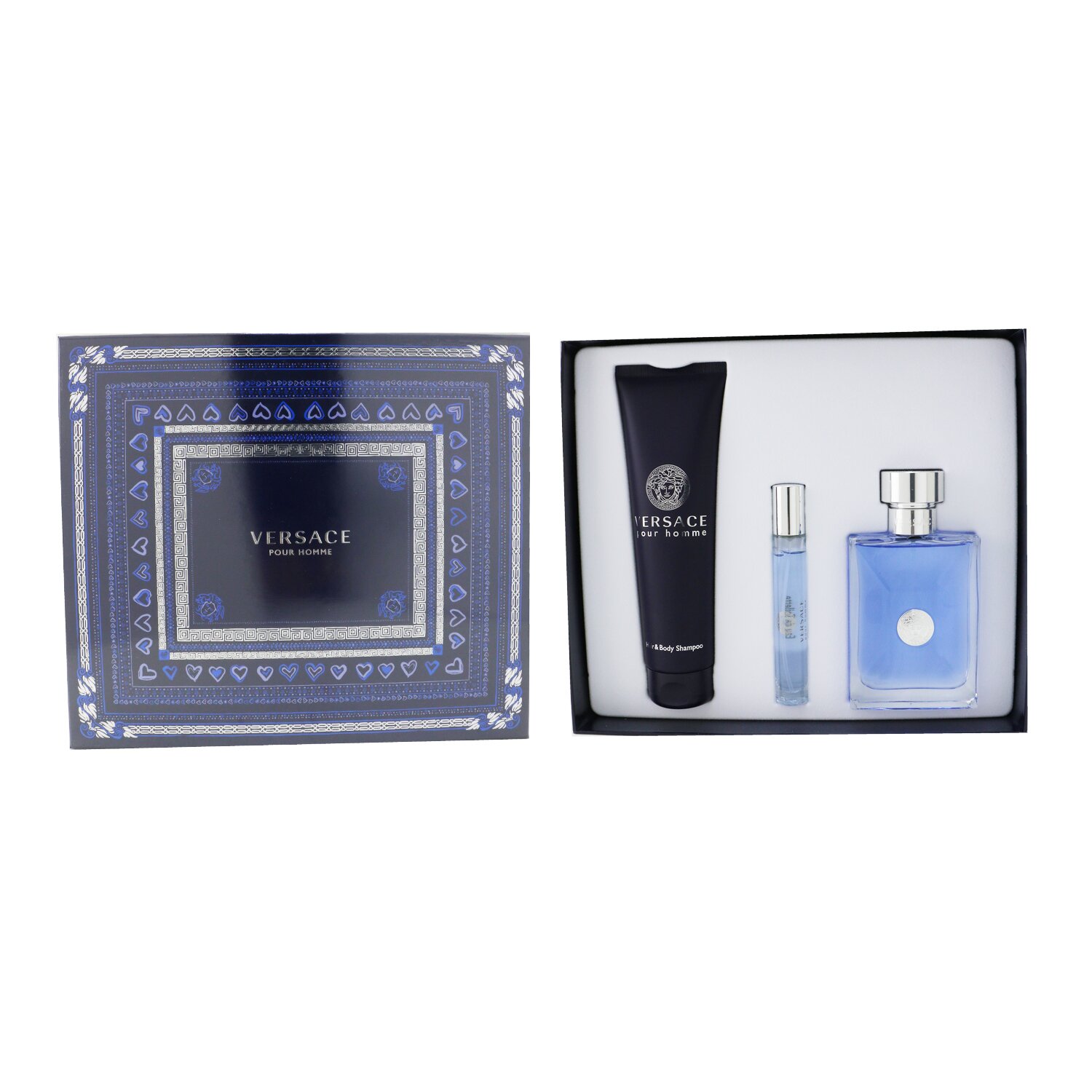 Versace Versace Pour Homme Coffret: Eau De Toilette Spray 100ml/3.4oz + Eau De Toilette Spray 10ml/0.3oz + Hair & Body Shampoo 150ml/5oz 3pcs