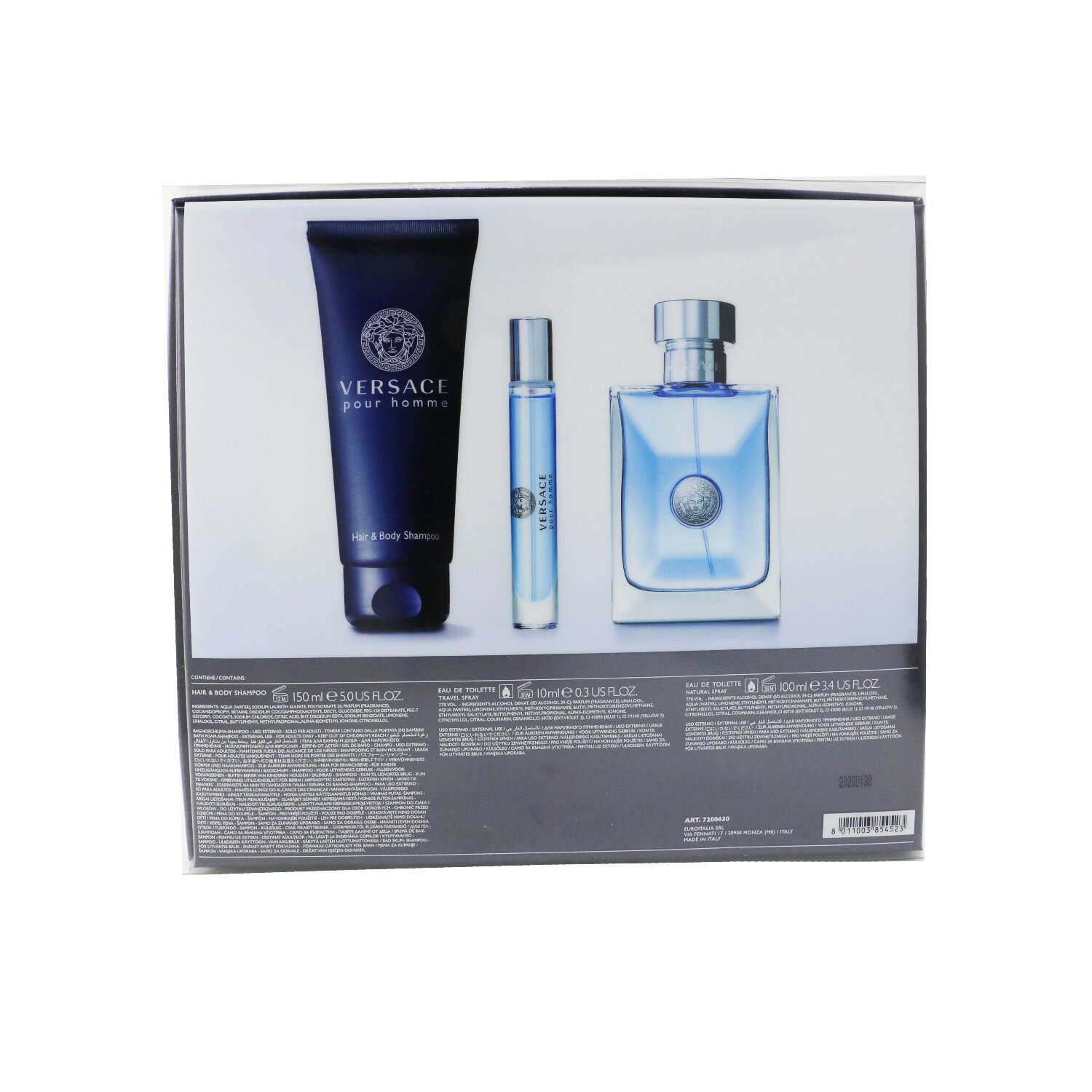 Versace Versace Pour Homme Coffret: Eau De Toilette Spray 100ml/3.4oz + Eau De Toilette Spray 10ml/0.3oz + Hair & Body Shampoo 150ml/5oz 3pcs