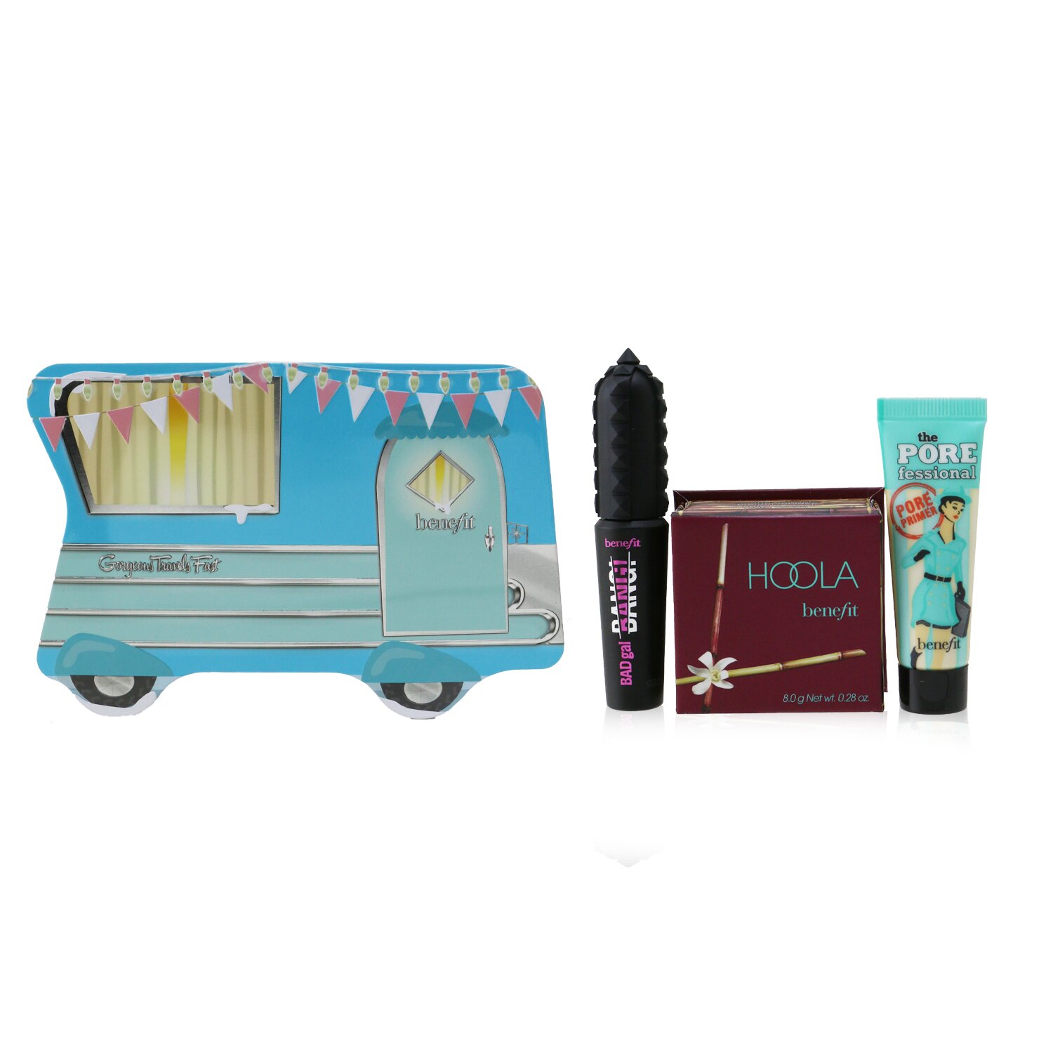 Benefit Gorgeous Travels Fast Set: Mini The POREfessional Face Primer 7.5ml + Hoola Matte Powder Bronzer 8g + Mini BADgal BANG! Volumizing Mascara 4g 3pcs