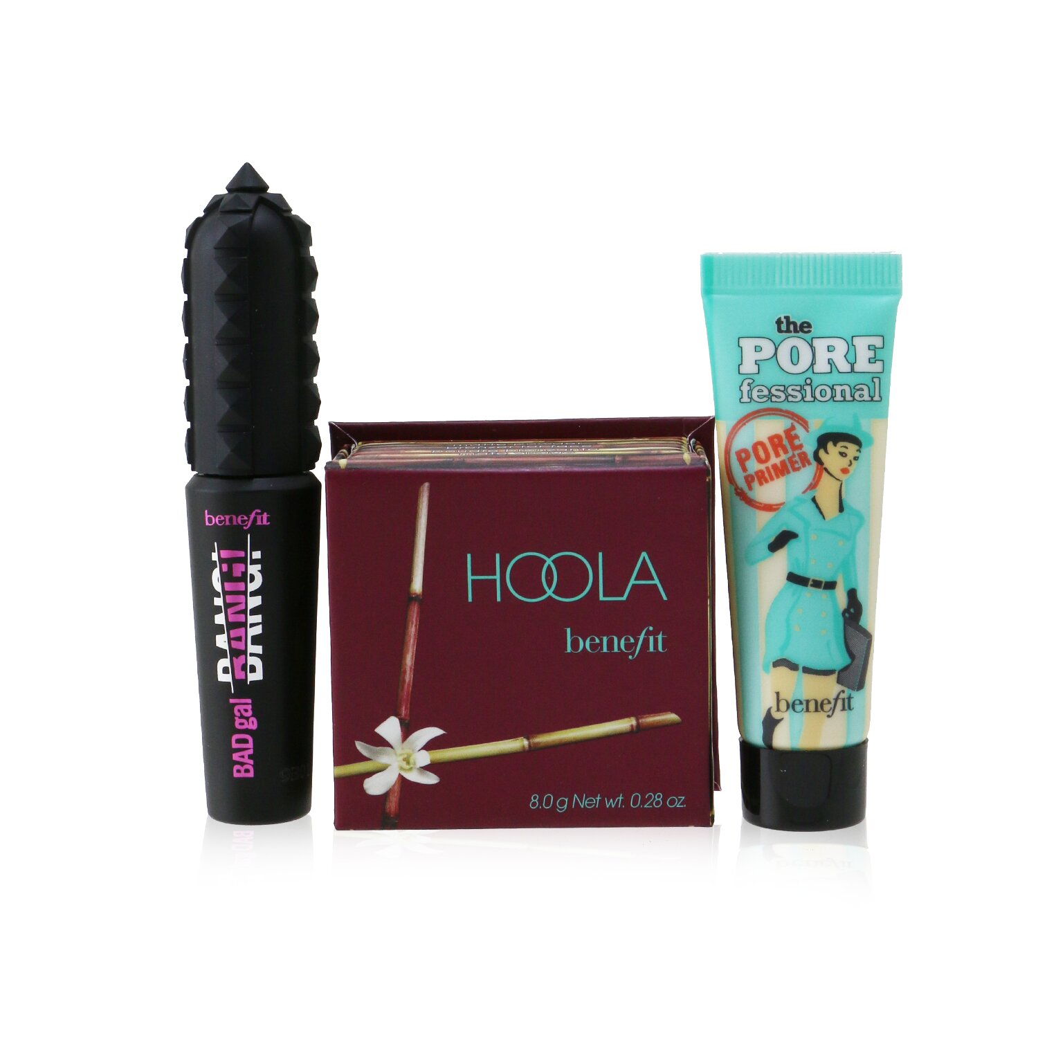 Benefit Gorgeous Travels Fast Set: Mini The POREfessional Face Primer 7.5ml + Hoola Matte Powder Bronzer 8g + Mini BADgal BANG! Volumizing Mascara 4g 3pcs