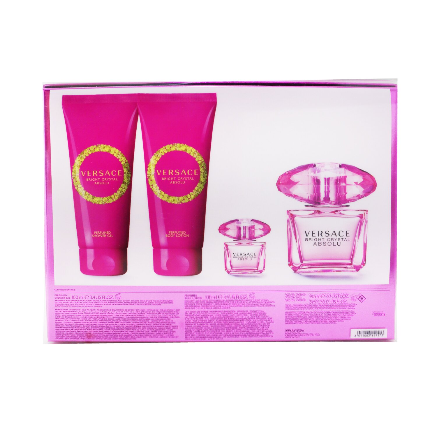 Versace Bright Crystal Absolu Coffret: Eau De Parfum Spray 90ml + Body Lotion 100ml +Eau De Parfum 5ml + Shower Gel 100ml 4pcs