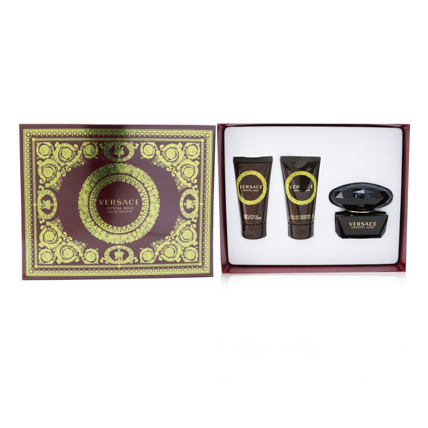 Versace Crystal Noir Coffret: Eau De Toilette Spray 50ml/1.7oz + Bath & Shower Gel 50ml/1.7oz + Body Lotion 50ml/1.7oz 3pcs