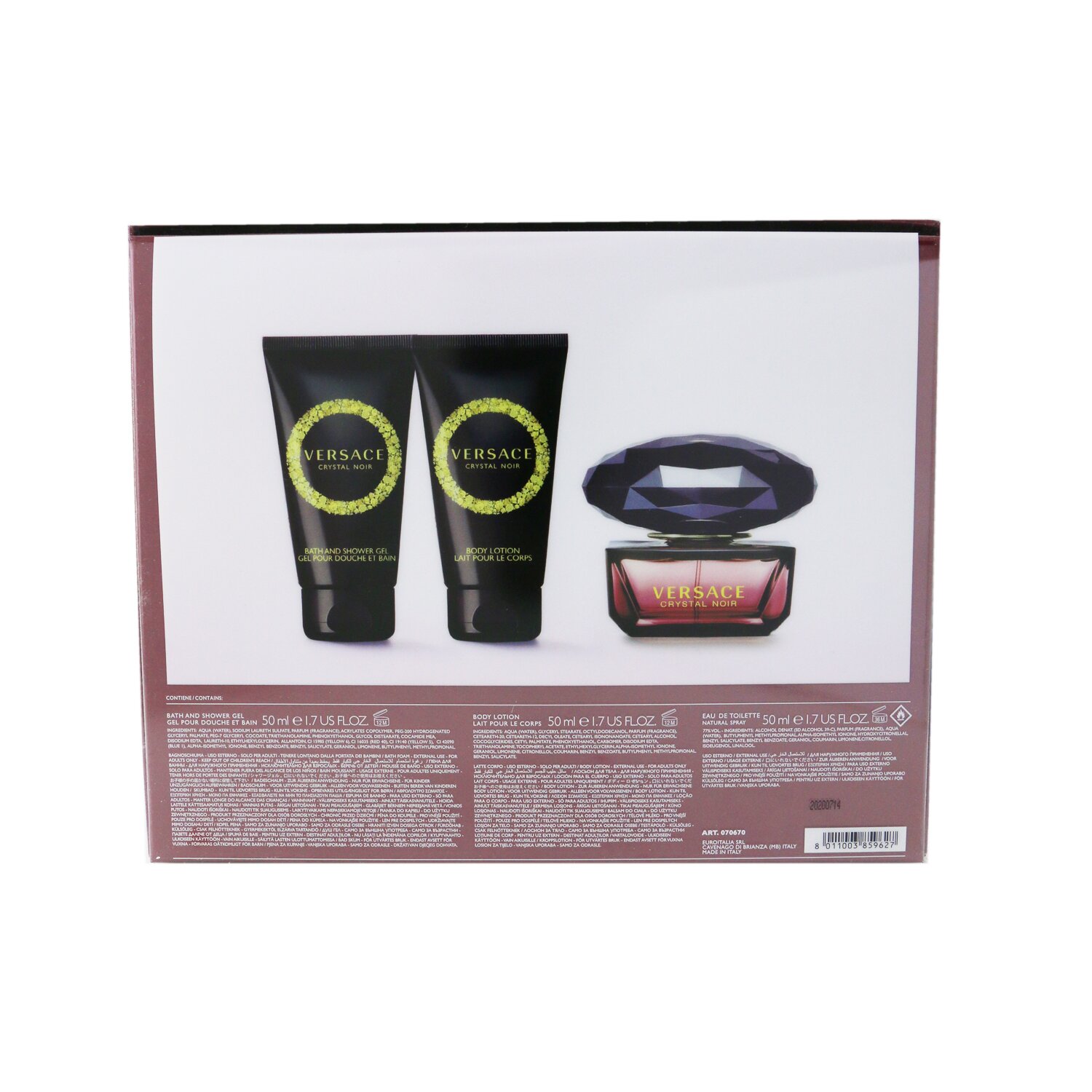 Versace Crystal Noir Coffret: Eau De Toilette Spray 50ml/1.7oz + Bath & Shower Gel 50ml/1.7oz + Body Lotion 50ml/1.7oz 3pcs