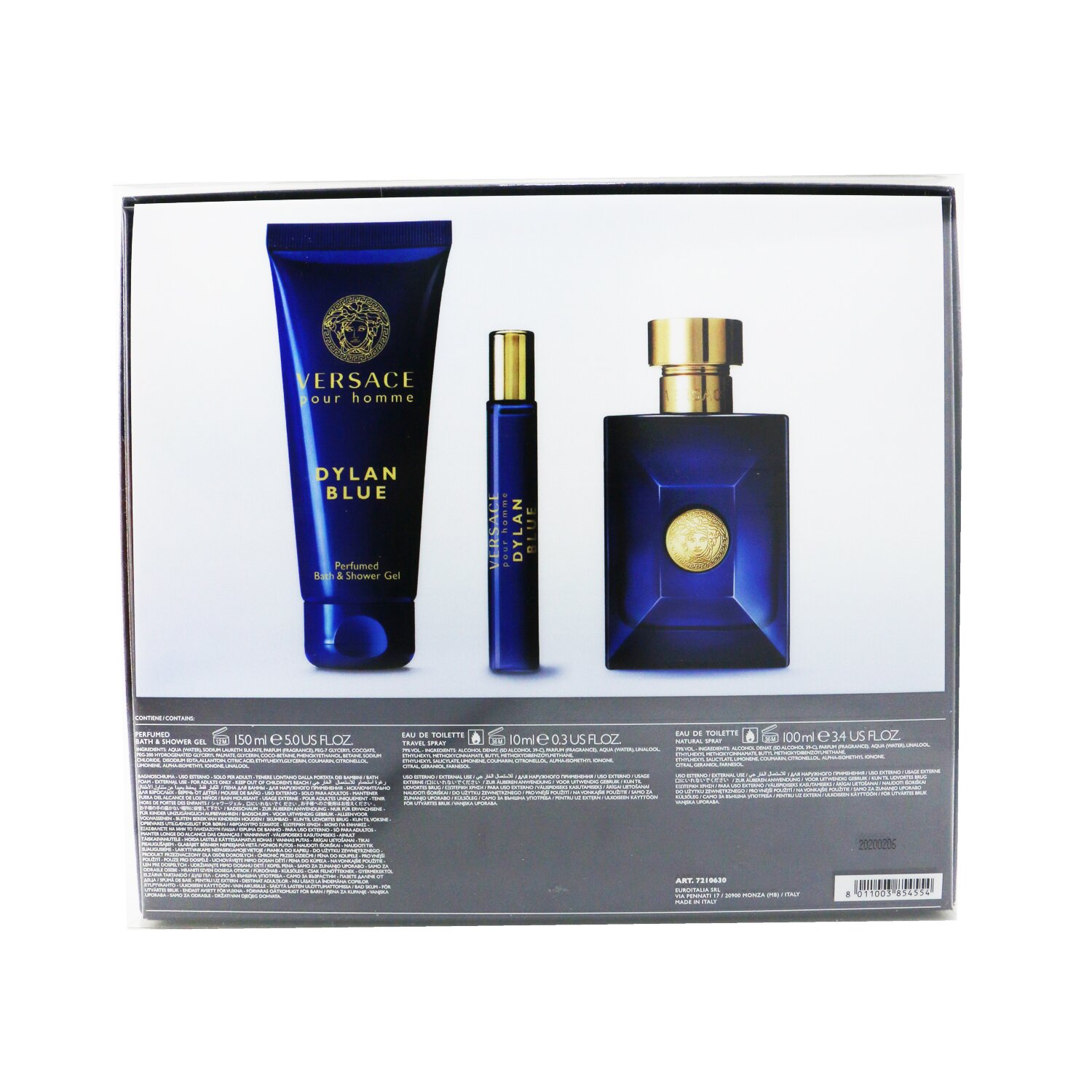 Versace 范思哲 Dylan Blue Coffret: Eau De Toillete Spray 100ml/3.4oz + Eau De Toillete Spray 10ml/0.3ozl + Bath&Shower Gel 150ml/5oz 3pcs