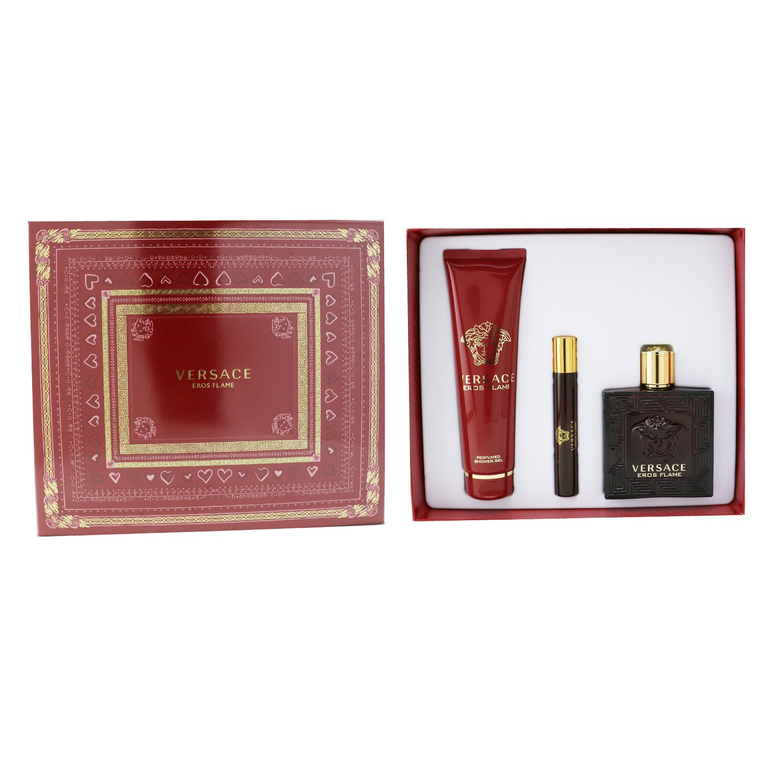 Versace Eros Flame Coffret: Eau De Parfum Spray 100ml/3.4oz + Eau De Parfum Spray 10ml/0.3oz + Shower Gel 150m/5oz 3pcs