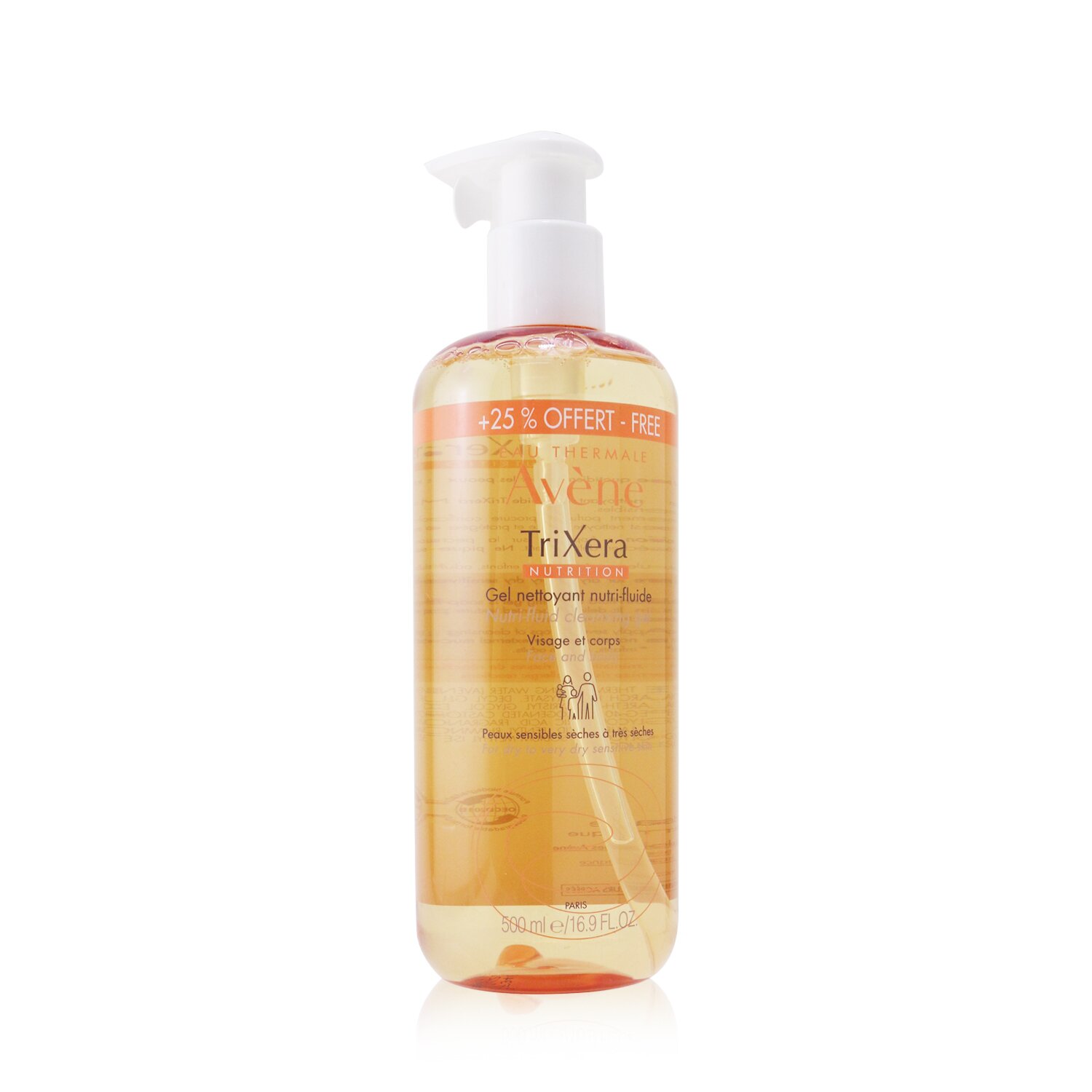 Avene TriXera Nutrition Nutri-Fluid Очищающий Гель для Лица и Тела - для Сухой и Очень Сухой Чувствительной Кожи (Ограниченный Выпуск) 500ml/16.9oz