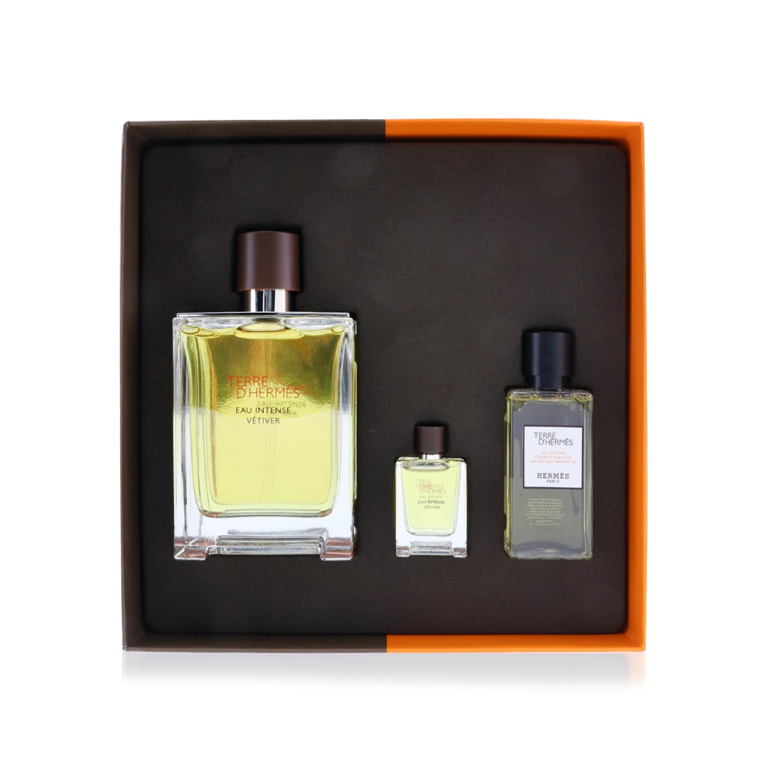 Hermes Terre D'Hermes Eau Intense Vetiver Coffret: Eau De Parfum 100ml/3.3oz + Hair & Body Shower Gel 40ml/1.35oz + Eau De Parfum 5ml/0.17oz 3pcs