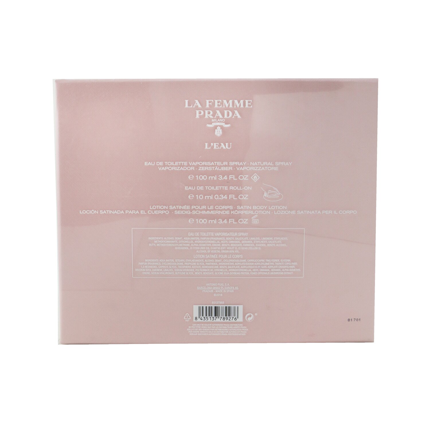 Prada La Femme L'Eau Coffret: Eau De Toilette Spray 100ml/3.4oz + Body Lotion 100ml/3.4oz + Roll-On 10ml/0.34oz 3pcs