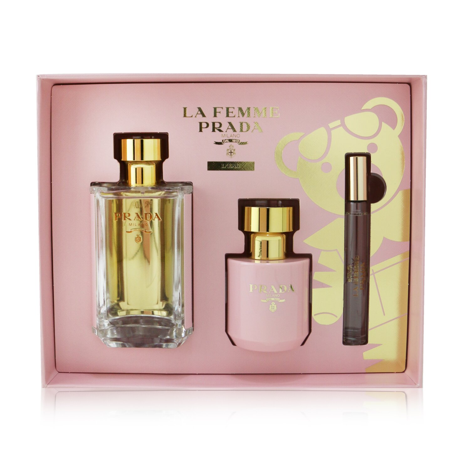 Prada La Femme L'Eau Coffret: Eau De Toilette Spray 100ml/3.4oz + Body Lotion 100ml/3.4oz + Roll-On 10ml/0.34oz 3pcs