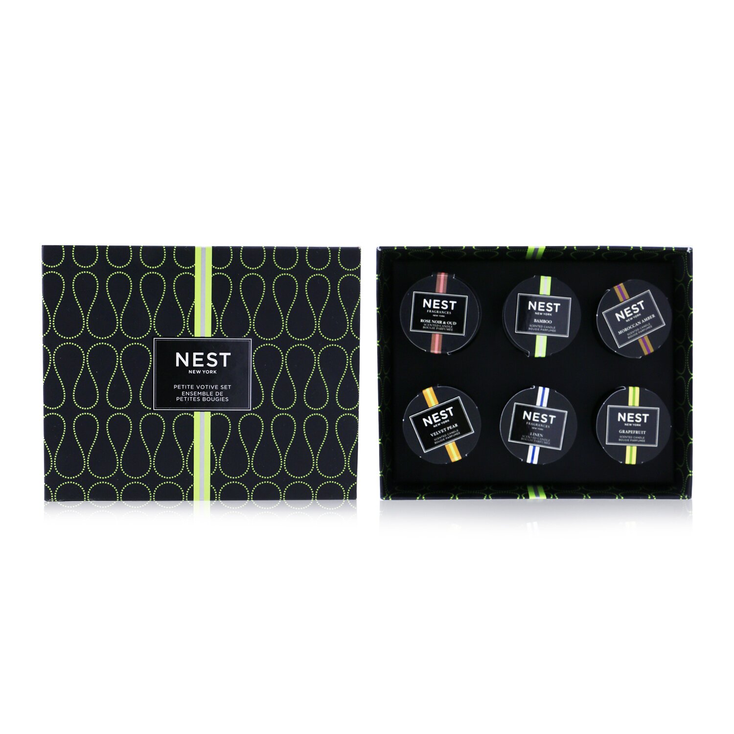 Nest Petite Votive Candle Coffret: Bamboo, Grapefruit, Moroccan Amber, Linen, Rose Noir & Oud, Velvet Pear 6x27g/0.95oz
