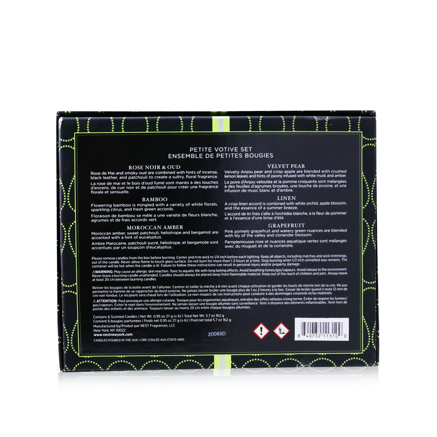 Nest Petite Votive Candle Coffret: Bamboo, Grapefruit, Moroccan Amber, Linen, Rose Noir & Oud, Velvet Pear 6x27g/0.95oz