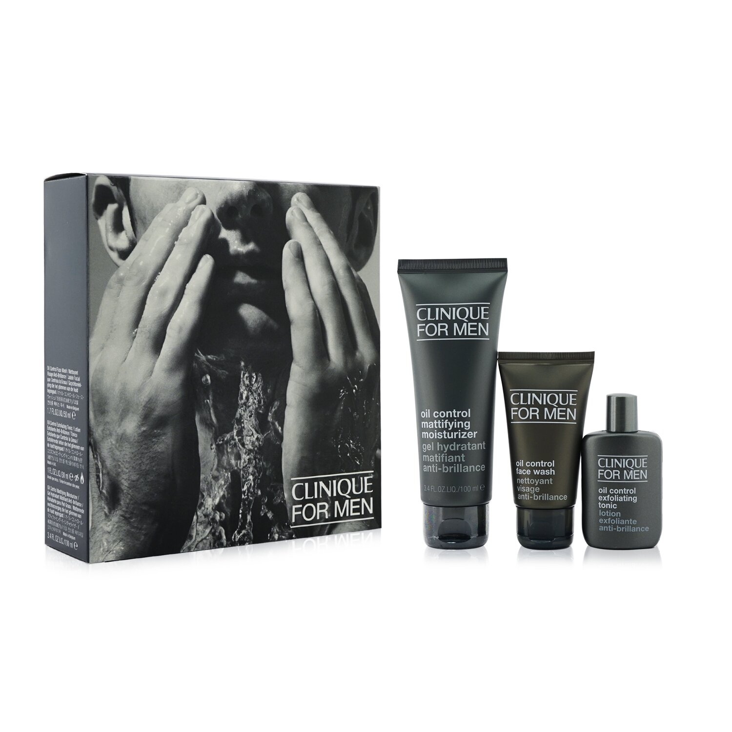 Clinique Great Skin For Men Oil Control 3-Pieces Set : Face Wash 50ml + Exfoliating Tonic 30ml + Mattifying Moisturizer 100ml 3pcs