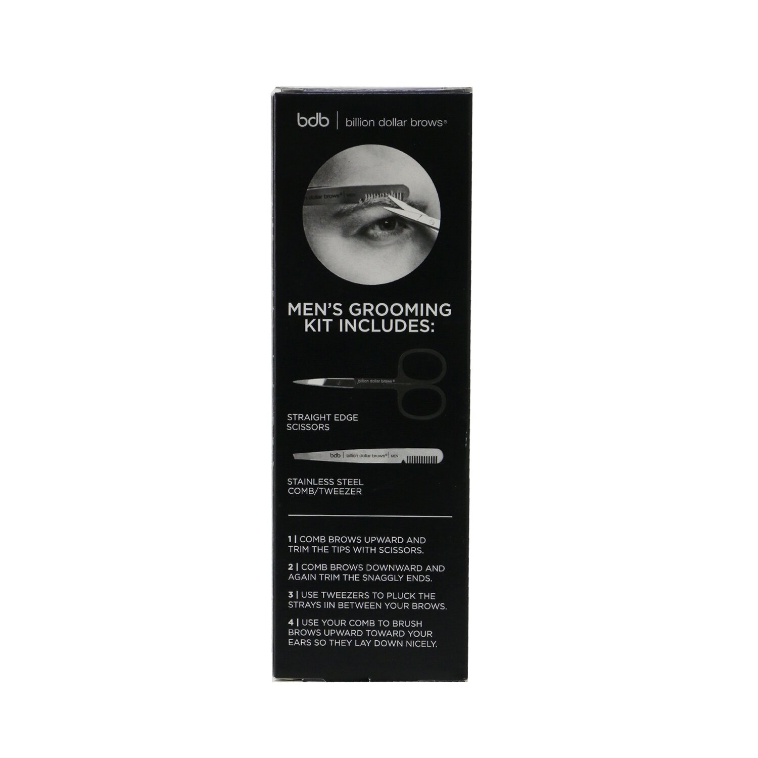 Billion Dollar Brows Men's Grooming Kit: Stainless Steel Comb/Tweezer + Straight Edge Scissor 2pcs