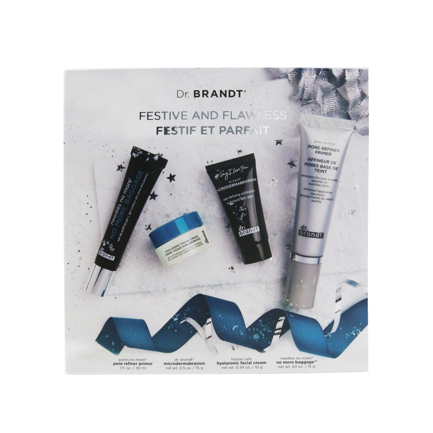 Dr. Brandt Bayram və Qüsursuz Dəst: Məsamə Təmizləyici Astar 30ml+ Artıq Baqaj Yoxdur 15g+ Mikrodermabraziya 15g+ Hialuron Üz Kremi 10q 4pcs