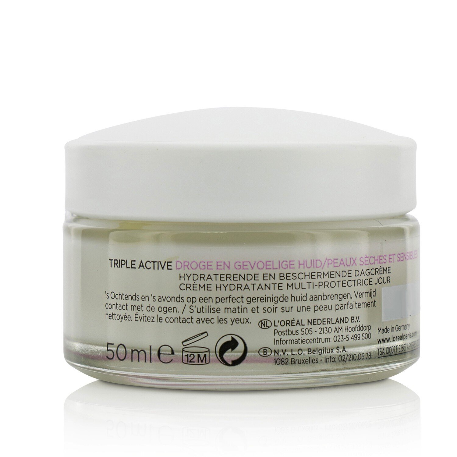 L'Oreal Triple Active Crema de Día Multi-Protectora Hidratación de 24H - Para Piel Seca/Sensible (Caja Ligeramente Dañada) 50ml/1.7oz