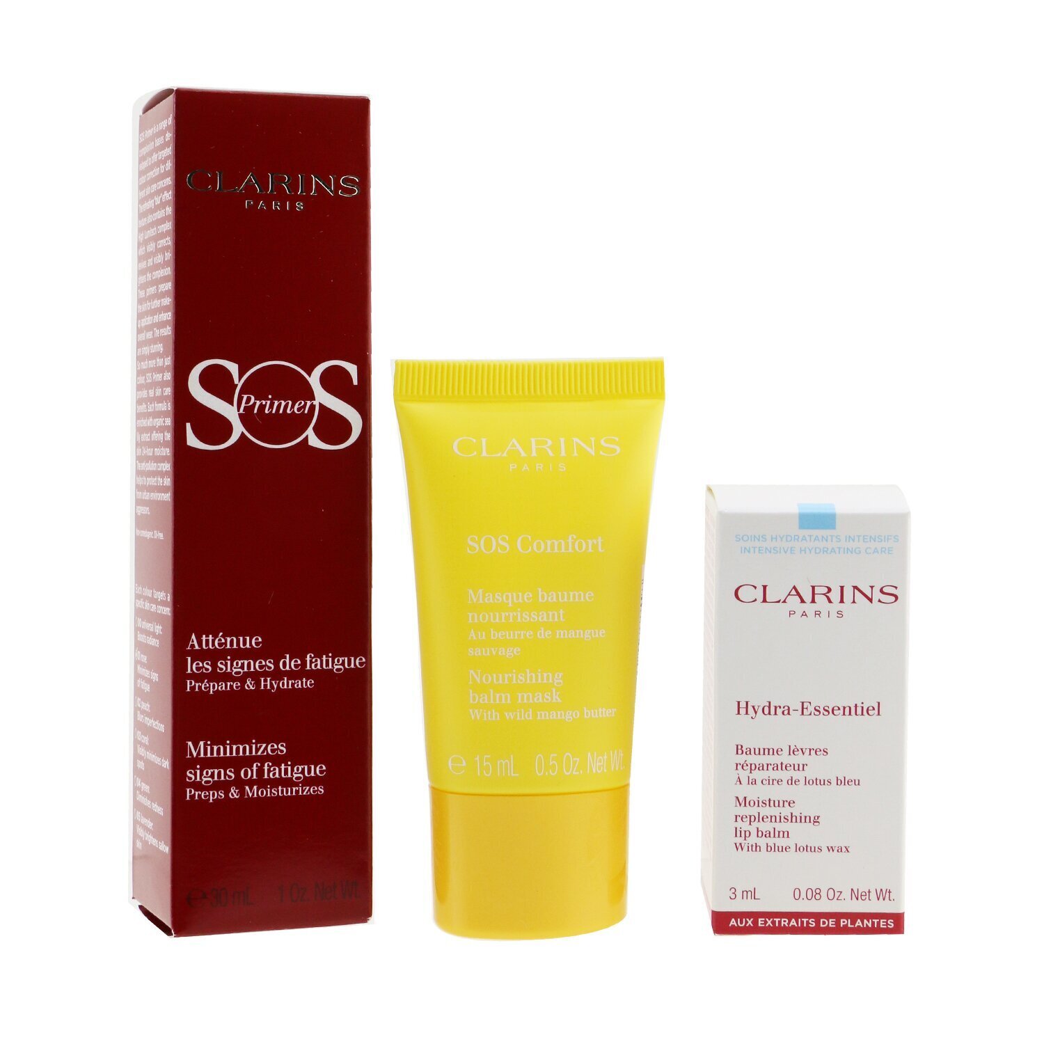 Clarins SOS Beaute Set (1x Primer 30ml + 1x Mask 15ml + 1x Lip Balm 3ml) 3pcs