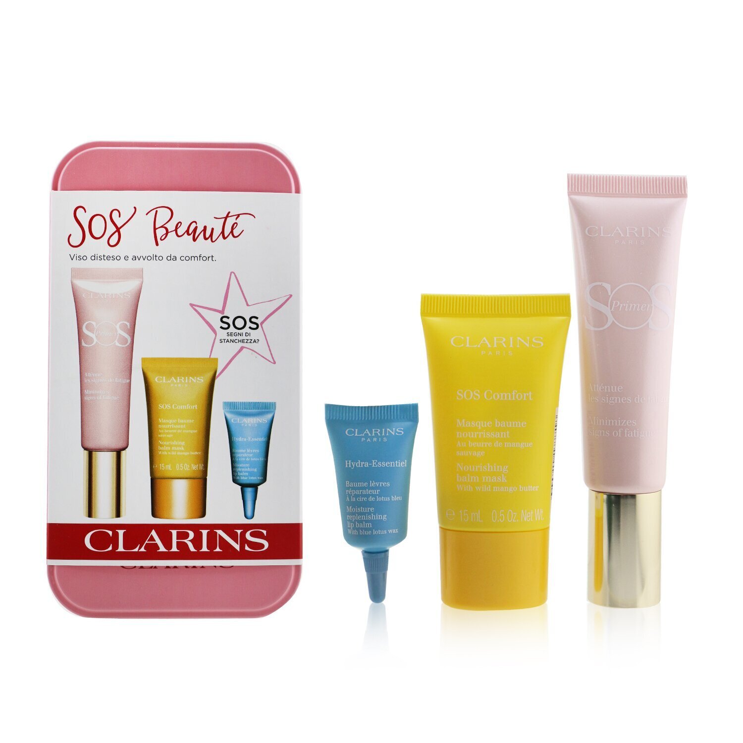 Clarins SOS Beaute Set (1x Primer 30ml + 1x Mask 15ml + 1x Lip Balm 3ml) 3pcs