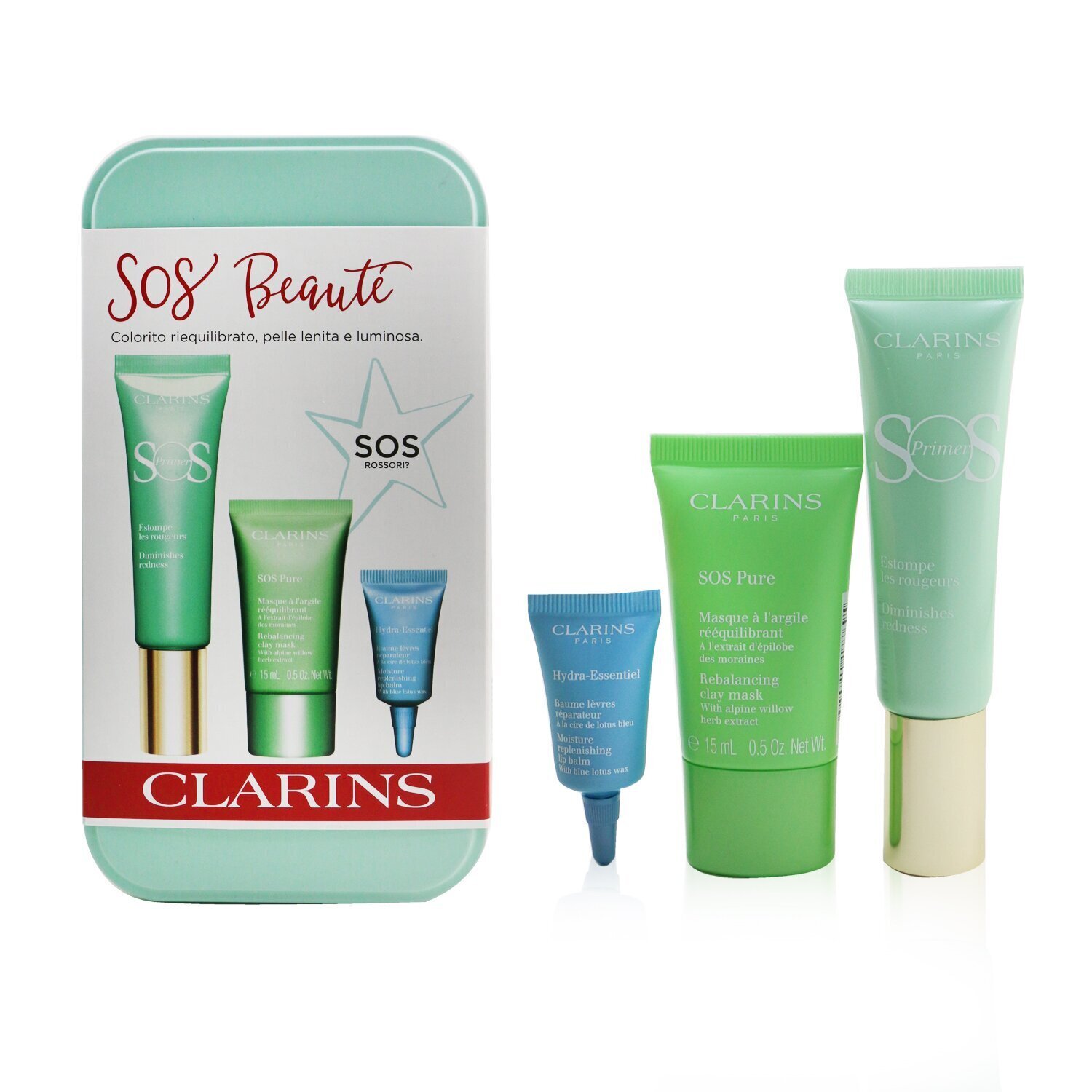 Clarins SOS Beaute Set (1x Primer 30ml + 1x Mask 15ml + 1x Lip Balm 3ml) 3pcs