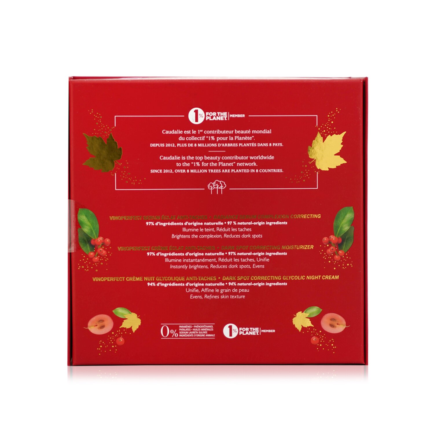 Caudalie The Cult (Vinoperfect) Anti-Dark Spot Routine Set: Radiance Serum 30ml+Correcting Moisturizer 15ml+Glycolic Night Cream 15ml 3pcs