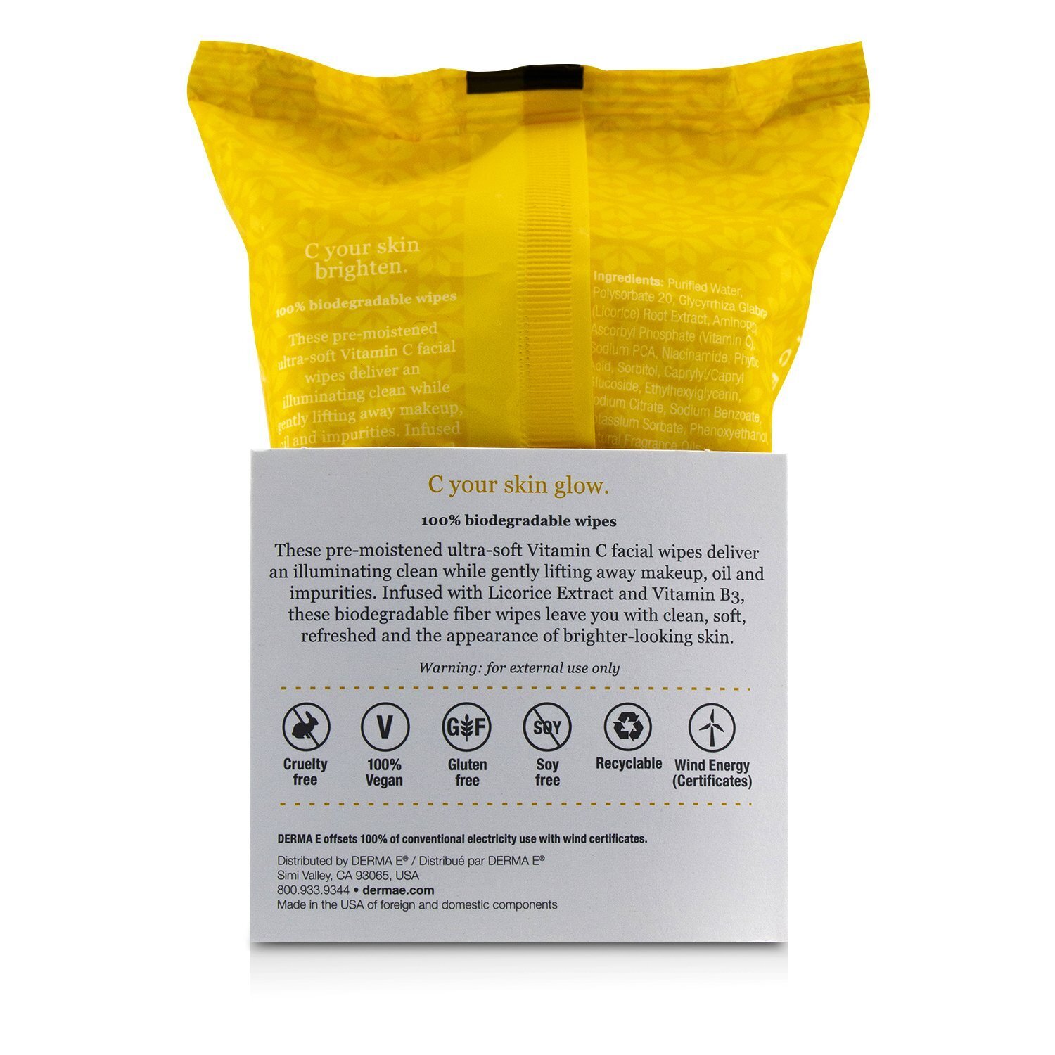 Derma E Vitamin C Brightening Micellar Wipes (Exp. Date: 06/2021) 30wipes