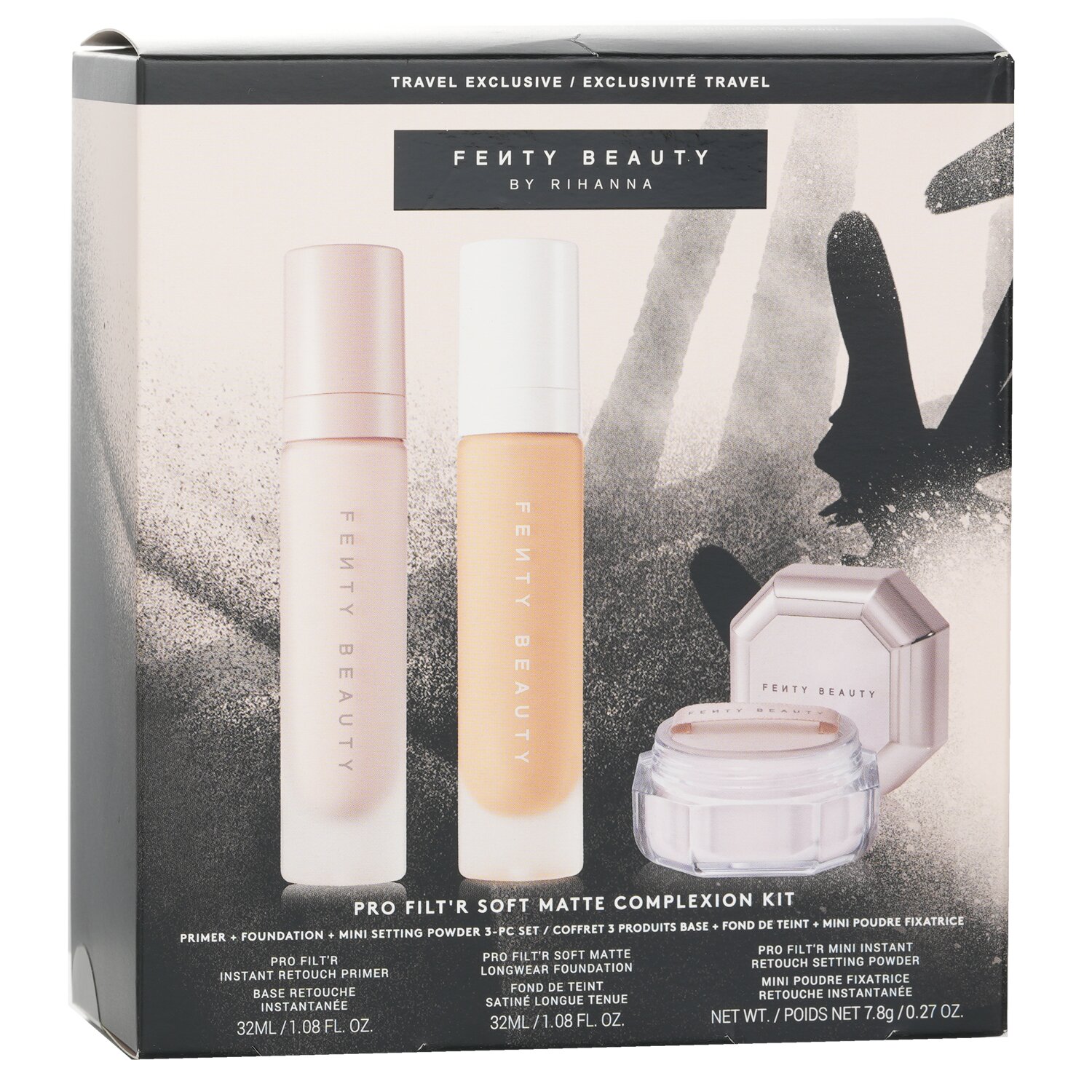 Fenty Beauty by Rihanna Pro Filt'R Soft Matte Complexion Kit: Foundation 32ml + Primer 32ml + Instant Retouch Setting Powder 7.8g 3pcs