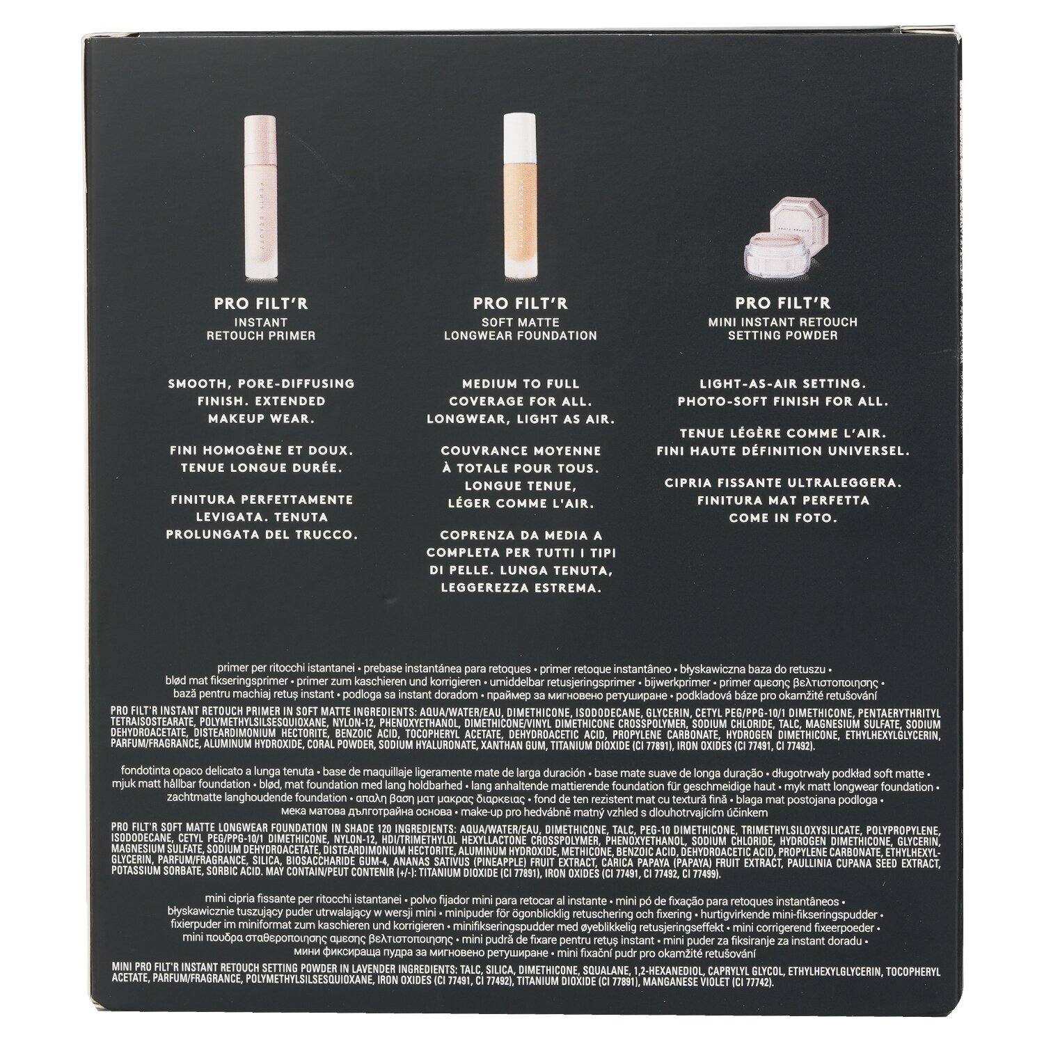 Fenty Beauty by Rihanna Pro Filt'R Soft Matte Complexion Kit: Foundation 32ml + Primer 32ml + Instant Retouch Setting Powder 7.8g 3pcs
