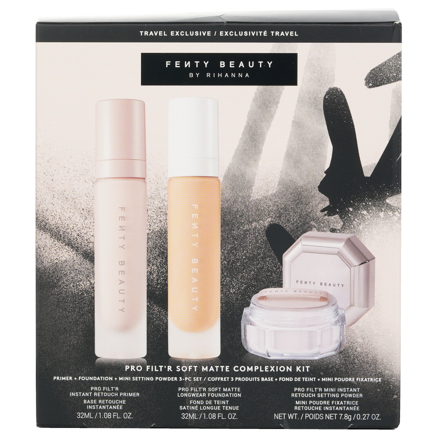Fenty Beauty by Rihanna Pro Filt'R Soft Matte Complexion Kit: Foundation 32ml + Primer 32ml + Instant Retouch Setting Powder 7.8g 3pcs