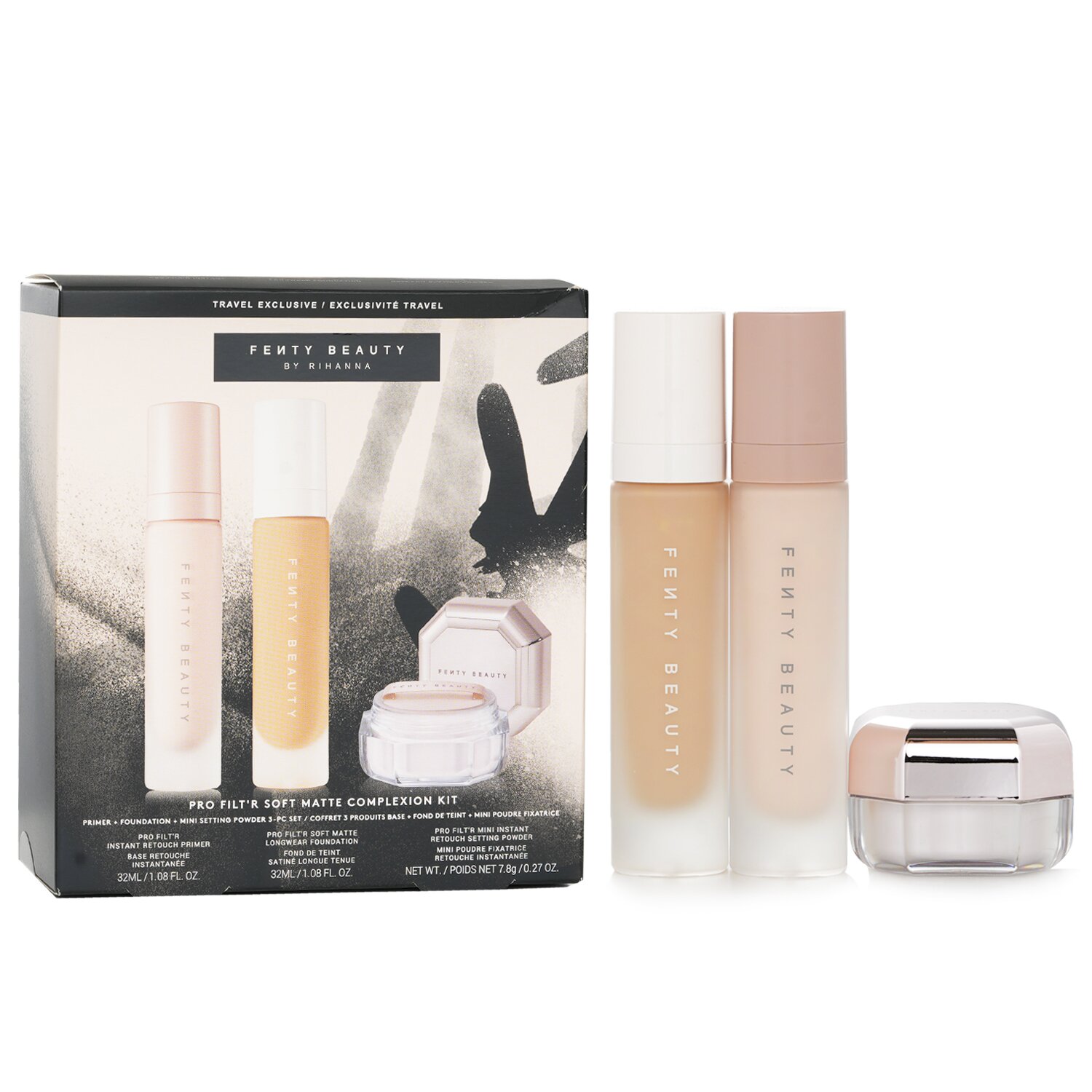 Fenty Beauty by Rihanna Pro Filt'R Soft Matte Complexion Kit: Foundation 32ml + Primer 32ml + Instant Retouch Setting Powder 7.8g 3pcs