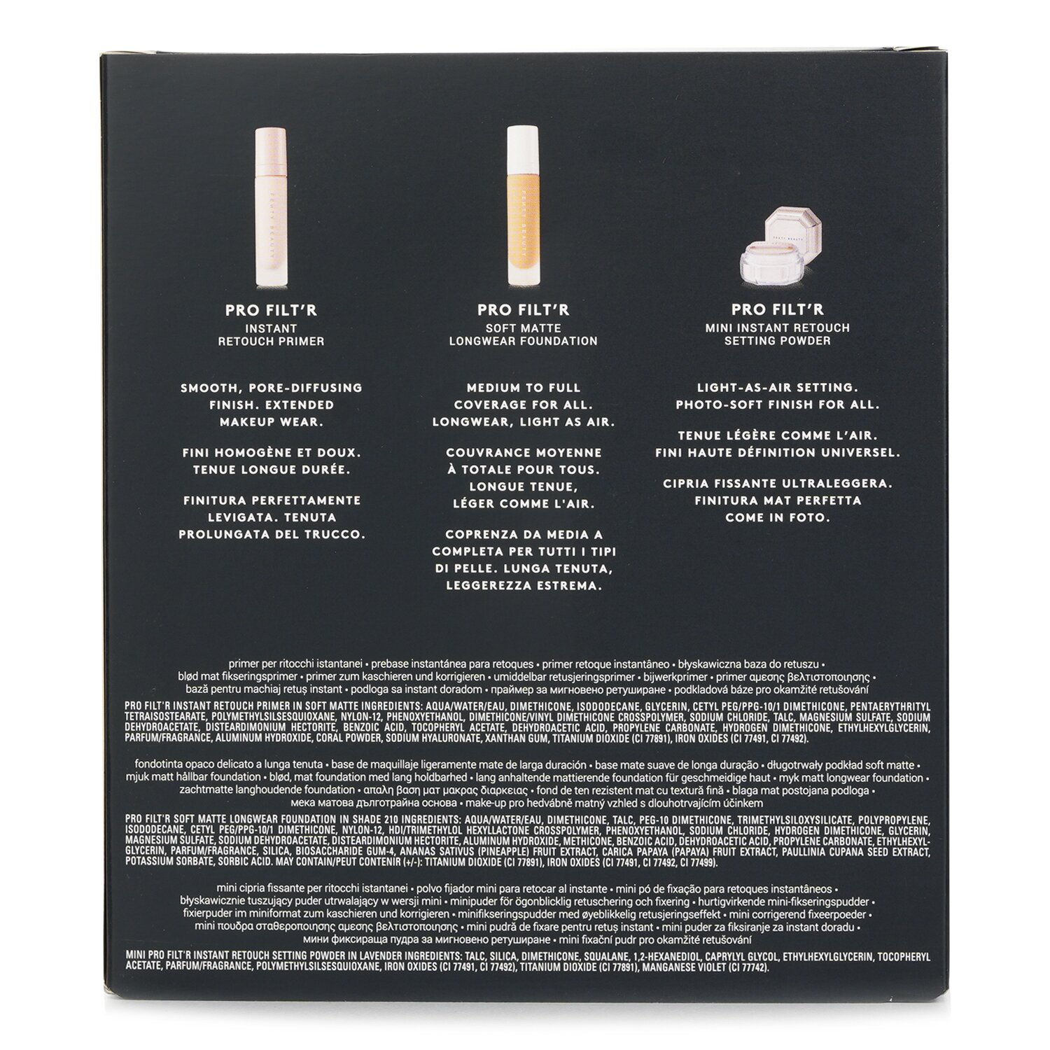 Fenty Beauty by Rihanna Pro Filt'R Soft Matte Complexion Kit: Foundation 32ml + Primer 32ml + Instant Retouch Setting Powder 7.8g 3pcs