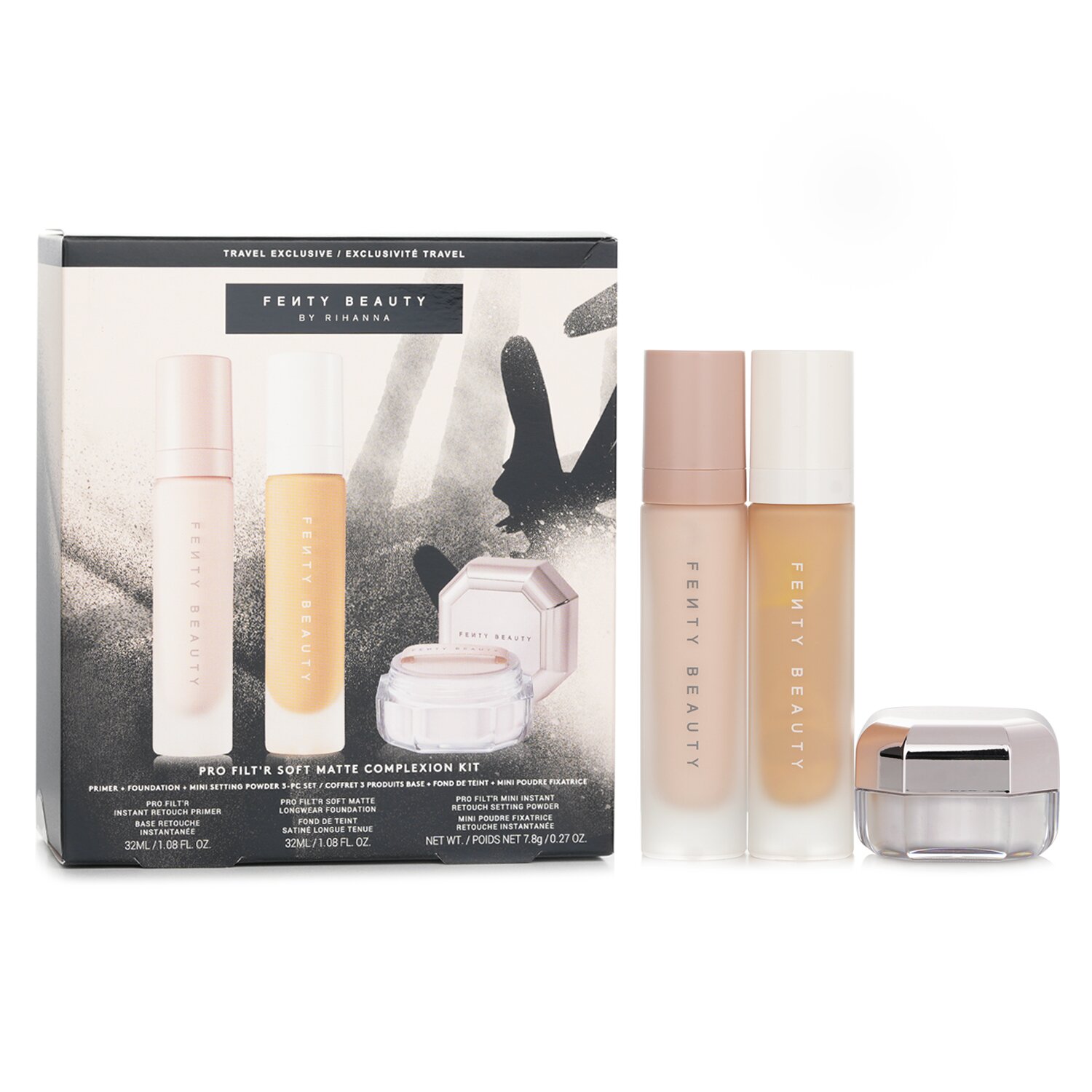 Fenty Beauty by Rihanna Pro Filt'R Soft Matte Complexion Kit: Foundation 32ml + Primer 32ml + Instant Retouch Setting Powder 7.8g 3pcs