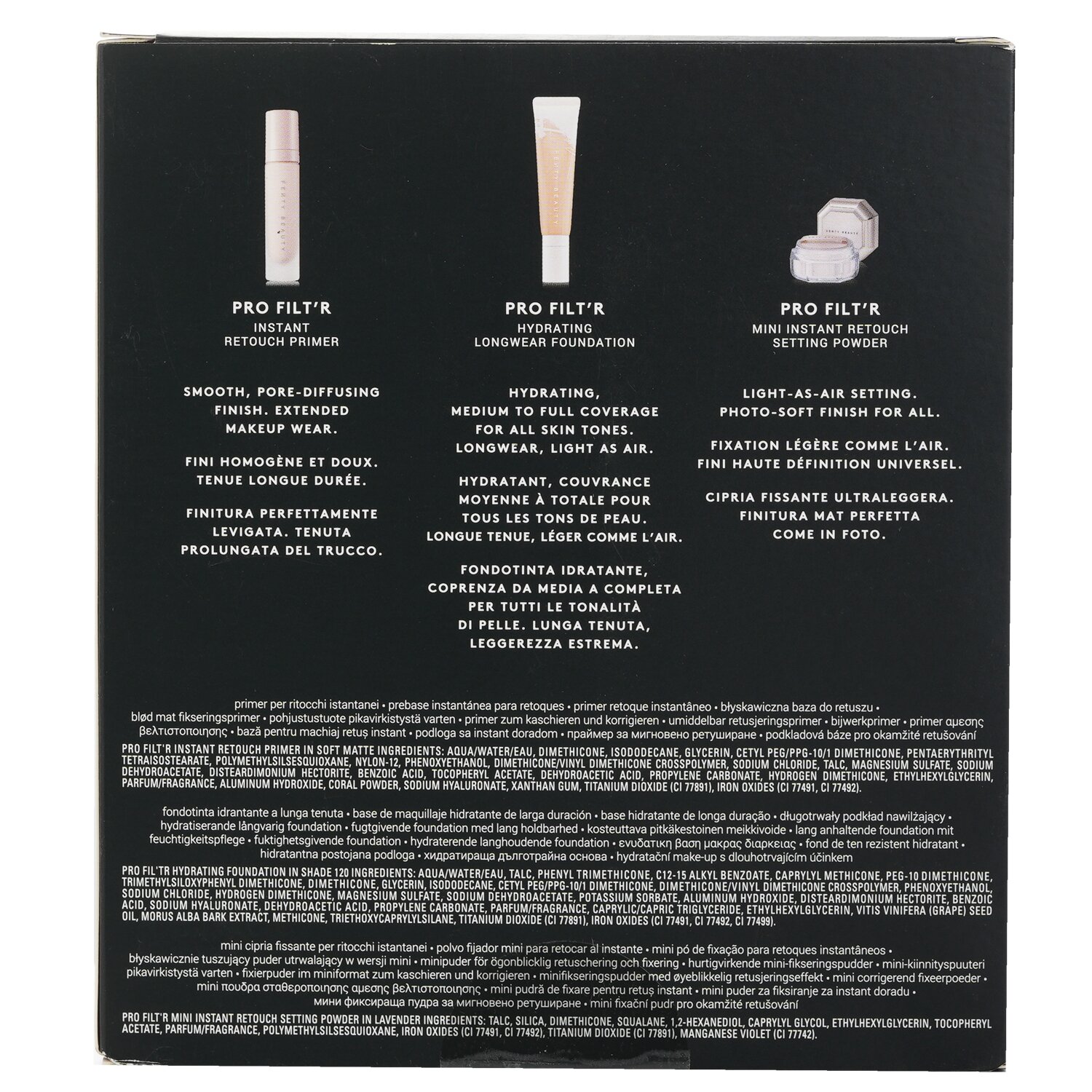 Fenty Beauty by Rihanna Pro Filt'R Hydrating Complexion Kit: Foundation 32ml + Primer 32ml + Instant Retouch Setting Powder 7.8g 3pcs
