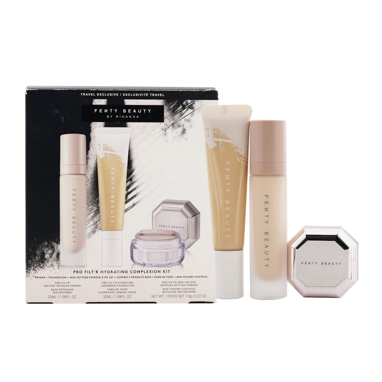 Fenty Beauty by Rihanna Pro Filt'R Hydrating Complexion Kit: Foundation 32ml + Primer 32ml + Instant Retouch Setting Powder 7.8g 3pcs