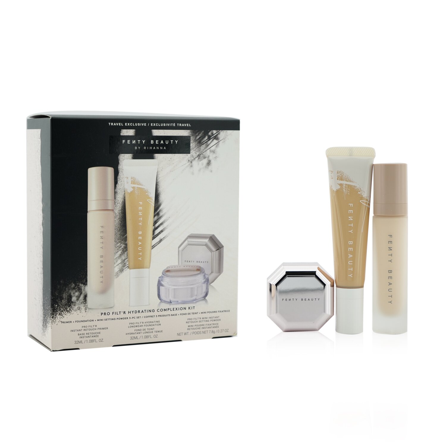 Fenty Beauty by Rihanna Pro Filt'R Hydrating Complexion Kit: Foundation 32ml + Primer 32ml + Instant Retouch Setting Powder 7.8g 3pcs