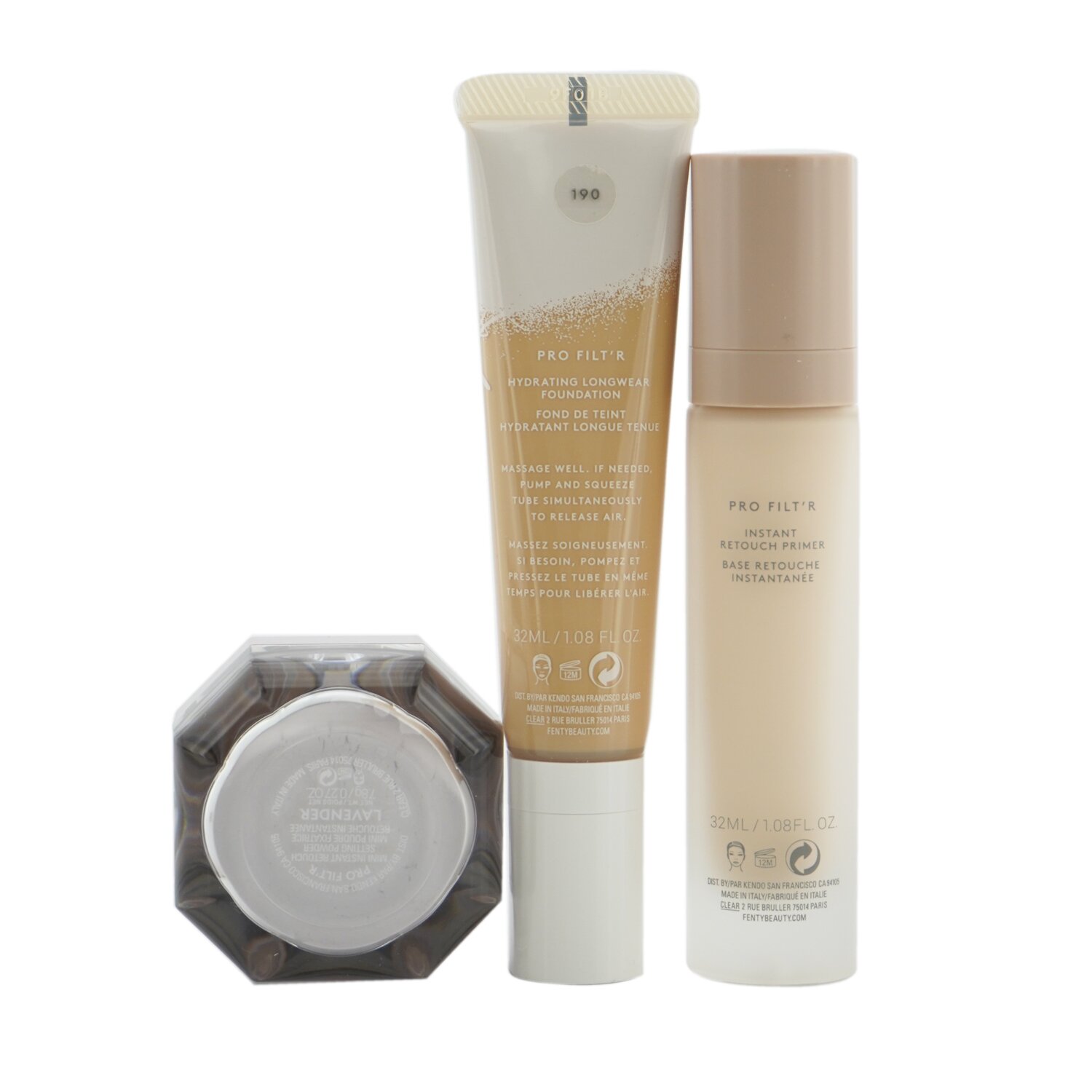 Fenty Beauty by Rihanna Pro Filt'R Hydrating Complexion Kit: Foundation 32ml + Primer 32ml + Instant Retouch Setting Powder 7.8g 3pcs