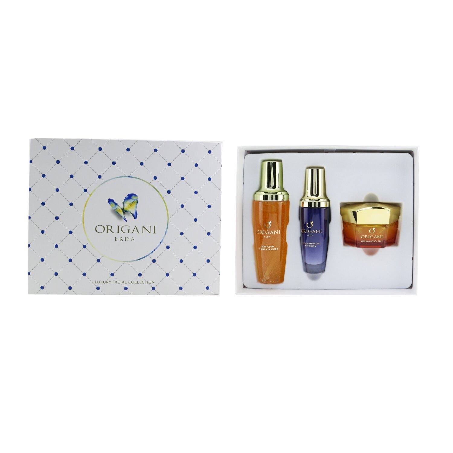 Origani ERDA Luxury Facial 3-Pieces Collection: Cleanser 150ml + Day Cream 50ml + Manuka Honey Peel 50ml 3pcs