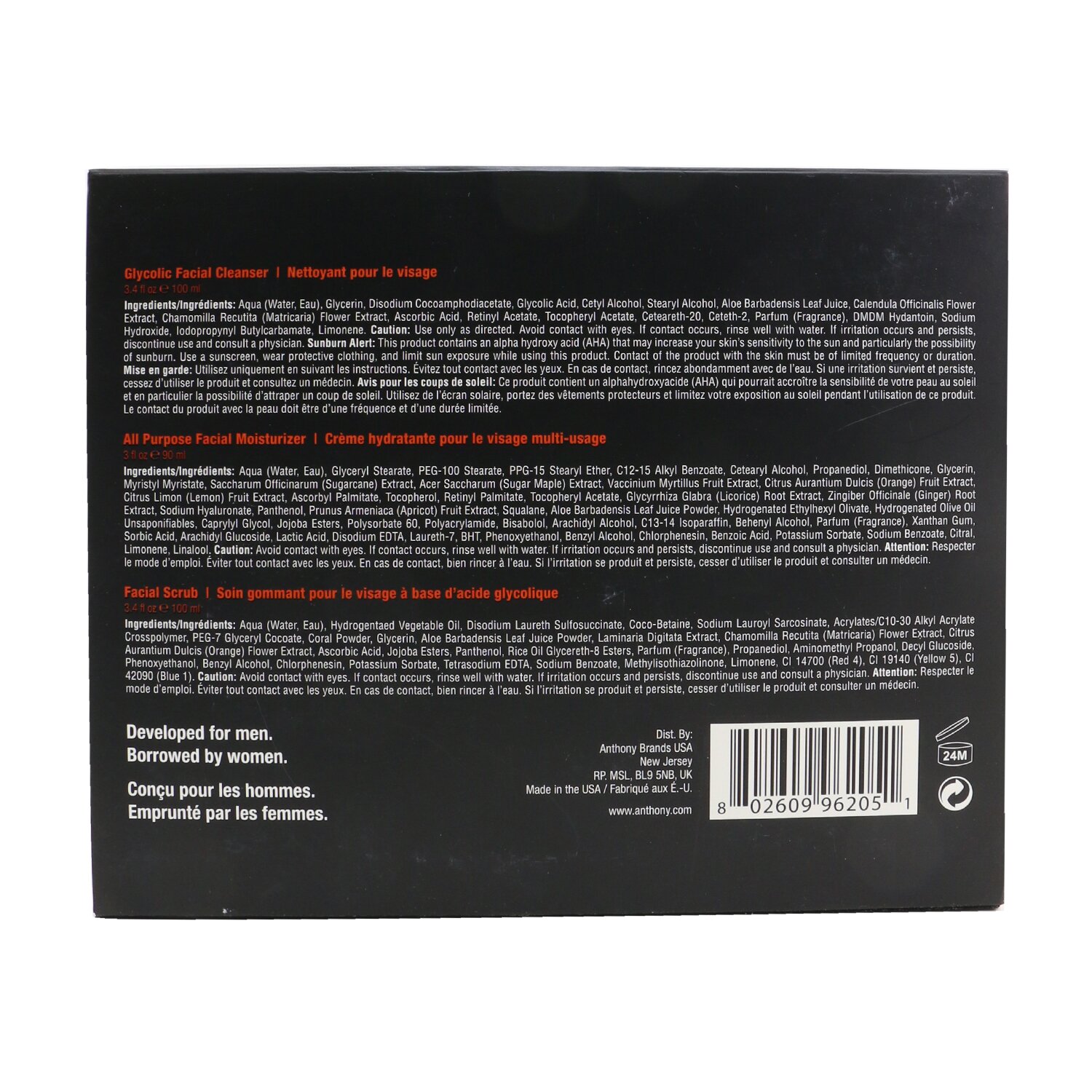 Anthony Face It & Go Kit: Glycolic Facial Cleanser 100ml + All Purpose Facial Moisturizer 90ml + Facial Scrub 100ml 3pcs