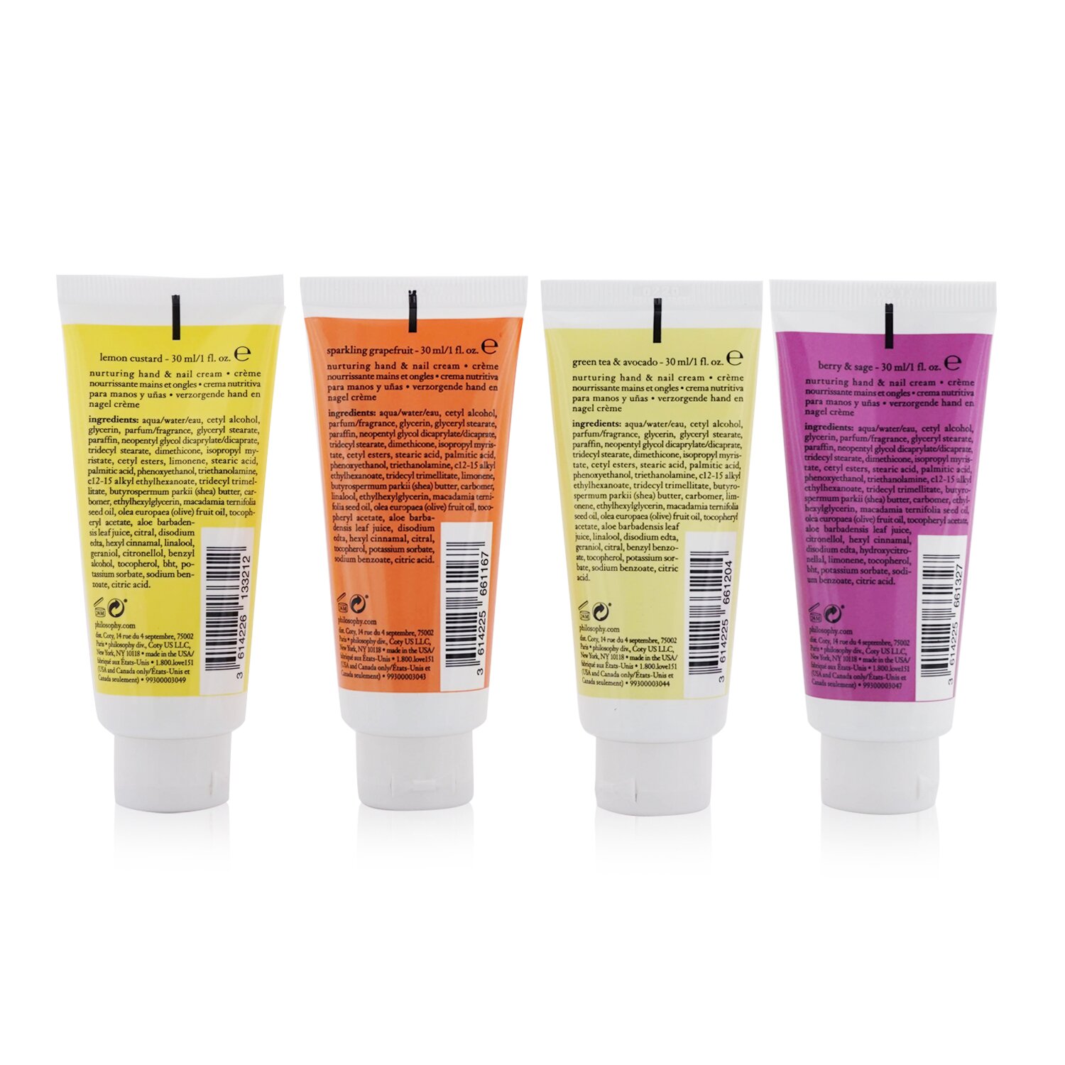 Philosophy Hope For All Nurturing Hand & Nail Cream 4-Pieces Set: Lemon Custard 30ml + Sparkling Grapefruit 30ml + Green Tea & Avocado 30ml + Berry & Sage 30ml 4x30ml/1oz