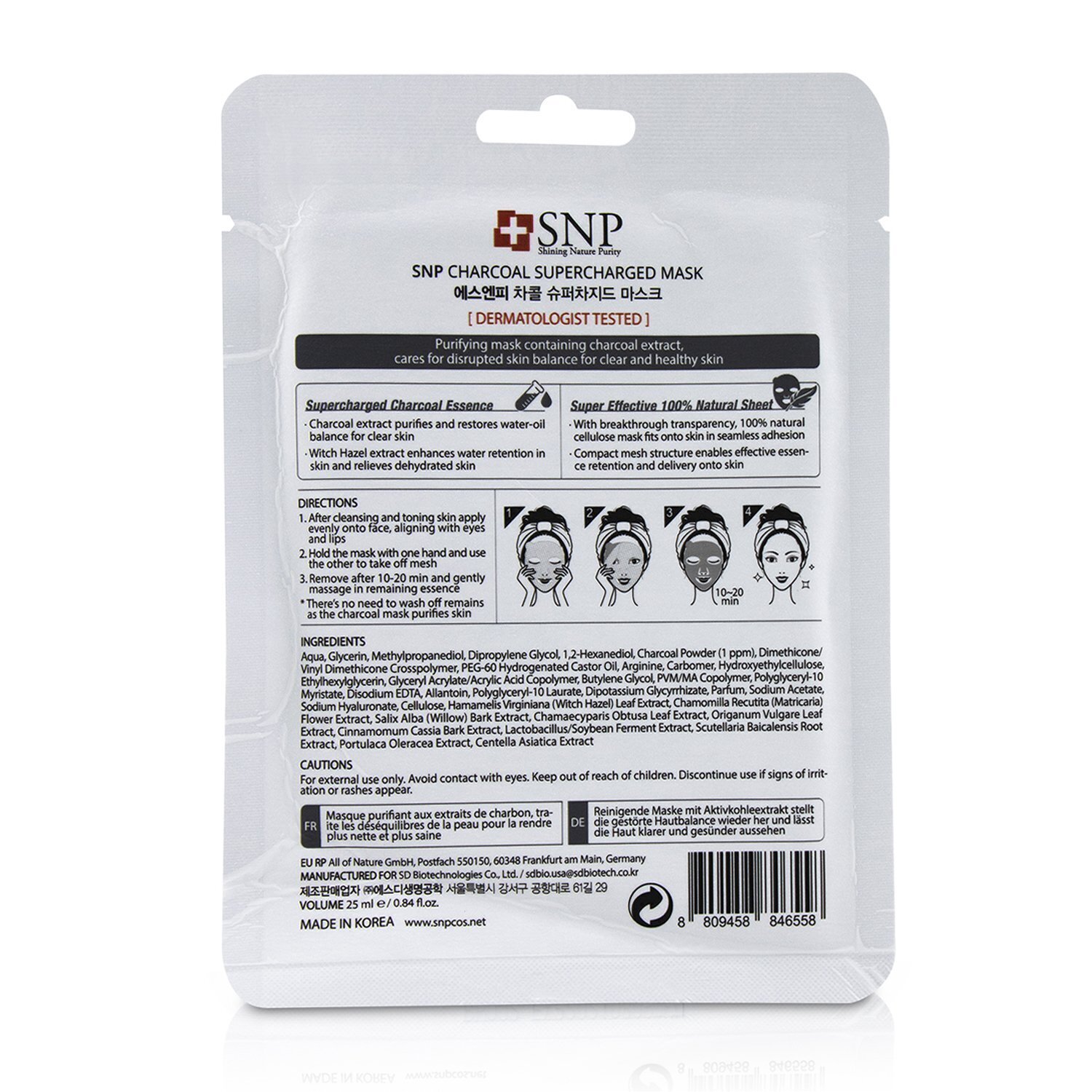 SNP Charcoal Supercharged Mask (Purifying) (Exp. Date 08/2021) 10x25ml/0.84oz