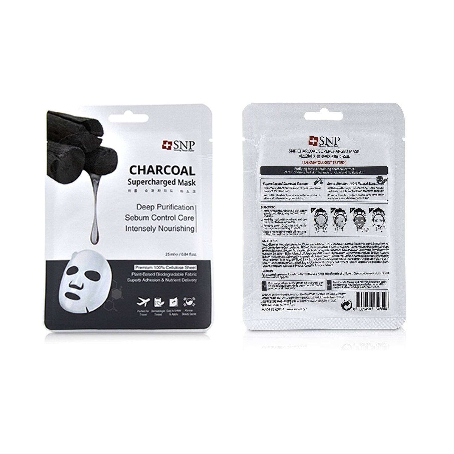 SNP Charcoal Supercharged Mask (Purifying) (Exp. Date 08/2021) 10x25ml/0.84oz
