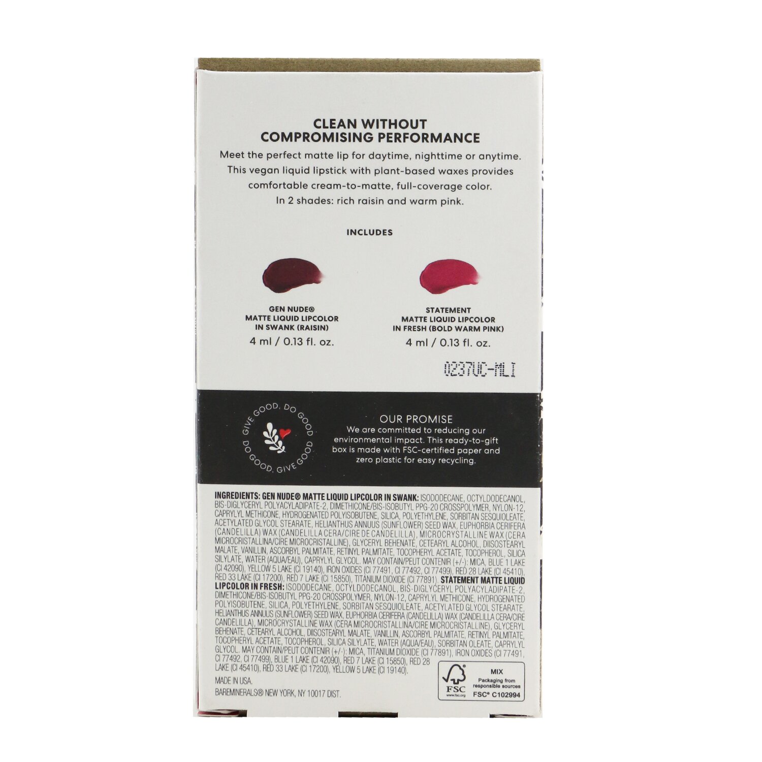 BareMinerals Full Size Matte Liquid Lipcolor Duo (2x Liquid Lipcolor) 2x4ml/0.13oz