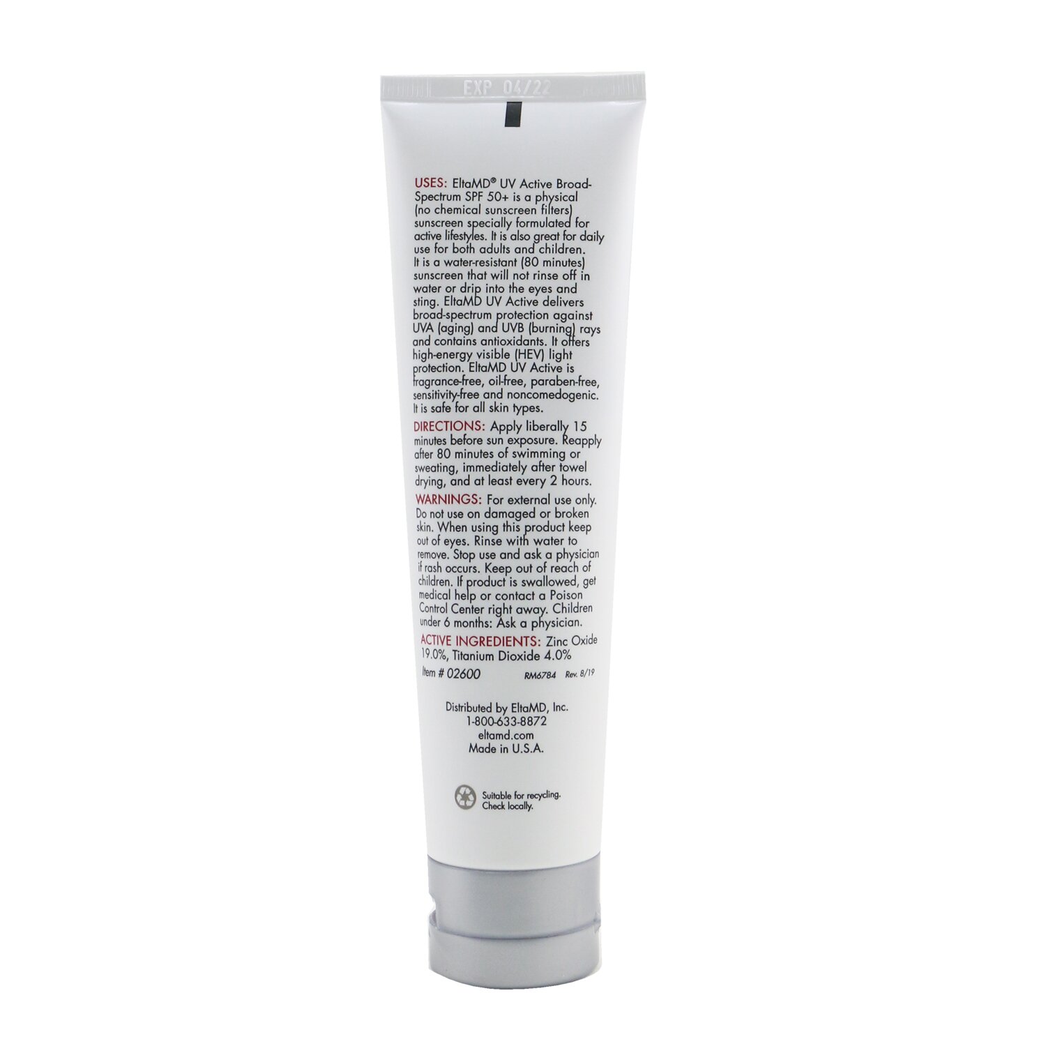 EltaMD UV Active Water-Resistant Full-Body Sunscreen SPF 50 (Box Slightly Damaged) 85g/3oz