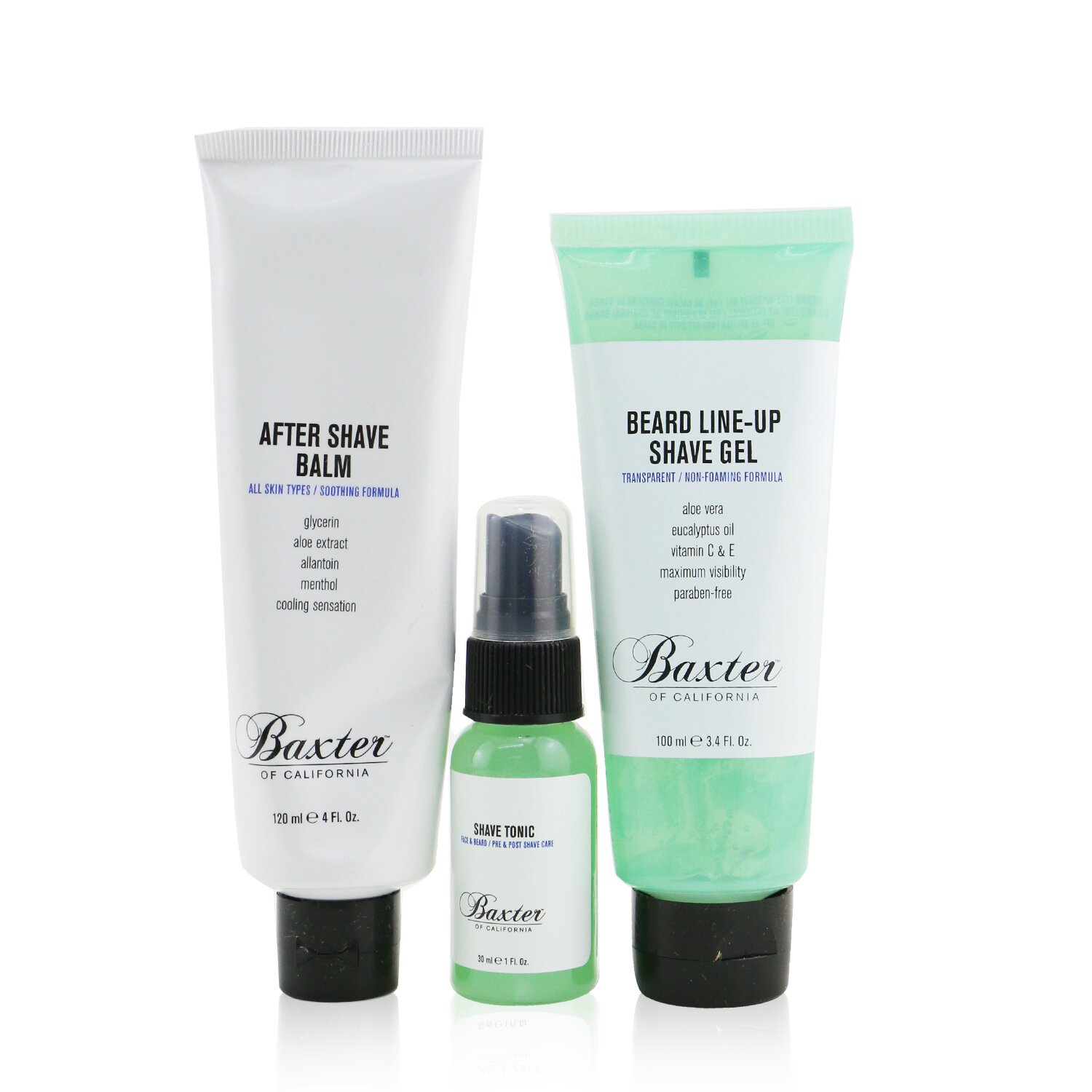 Baxter Of California Shave Essentials 3-Pieces Kit: Shave Tonic 30ml + Beard Line-Up Shave Gel 100ml + After Shave Balm 120ml 3pcs